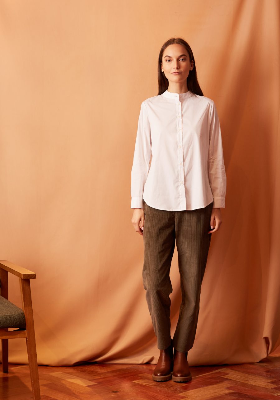 White Band Collar Blouse