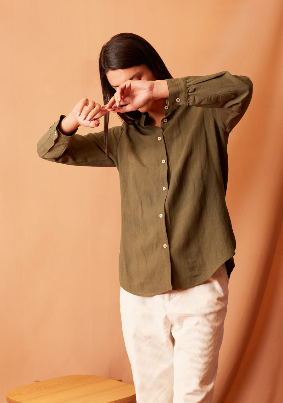 Green Band Collar Blouse