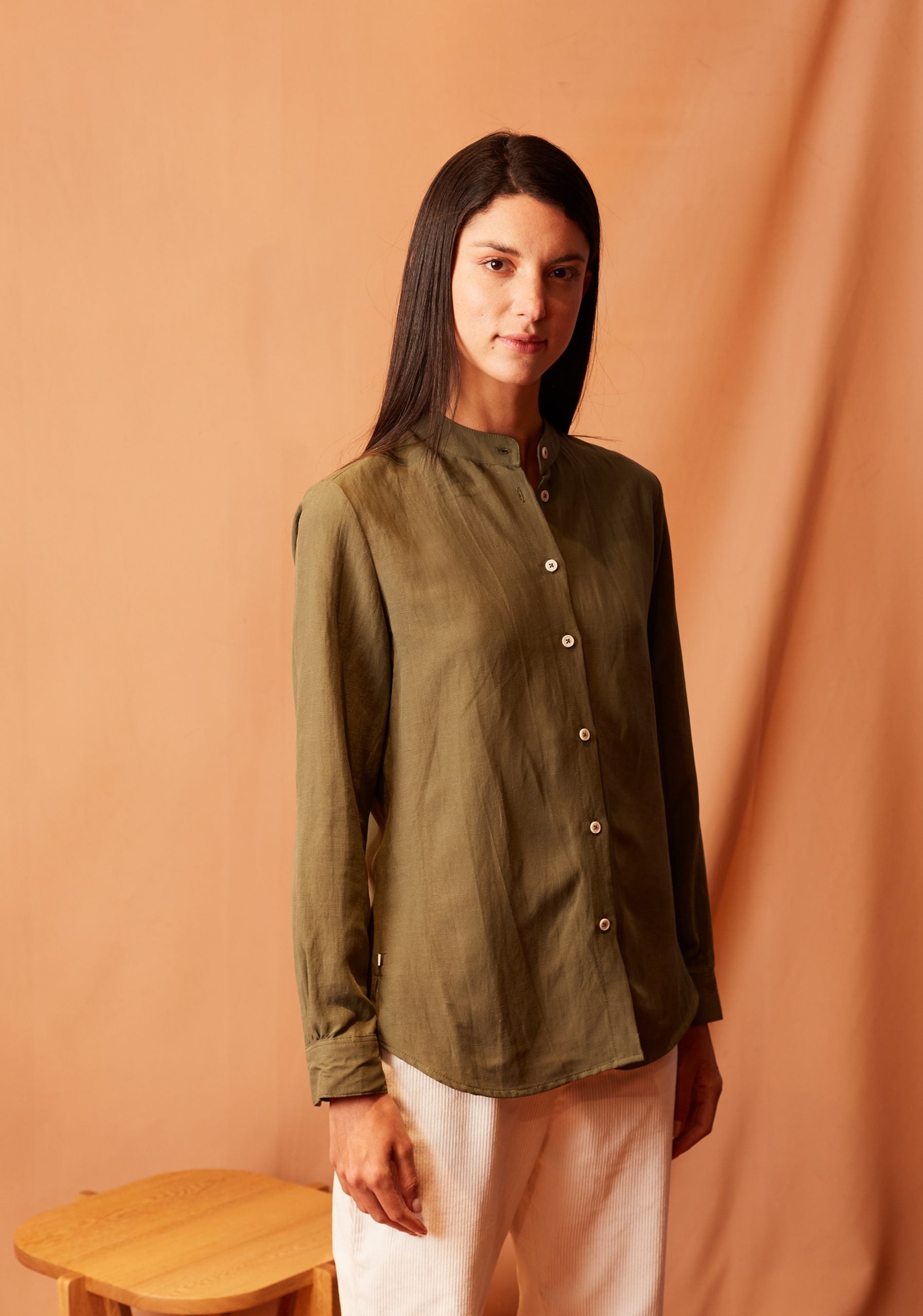 Green Band Collar Blouse