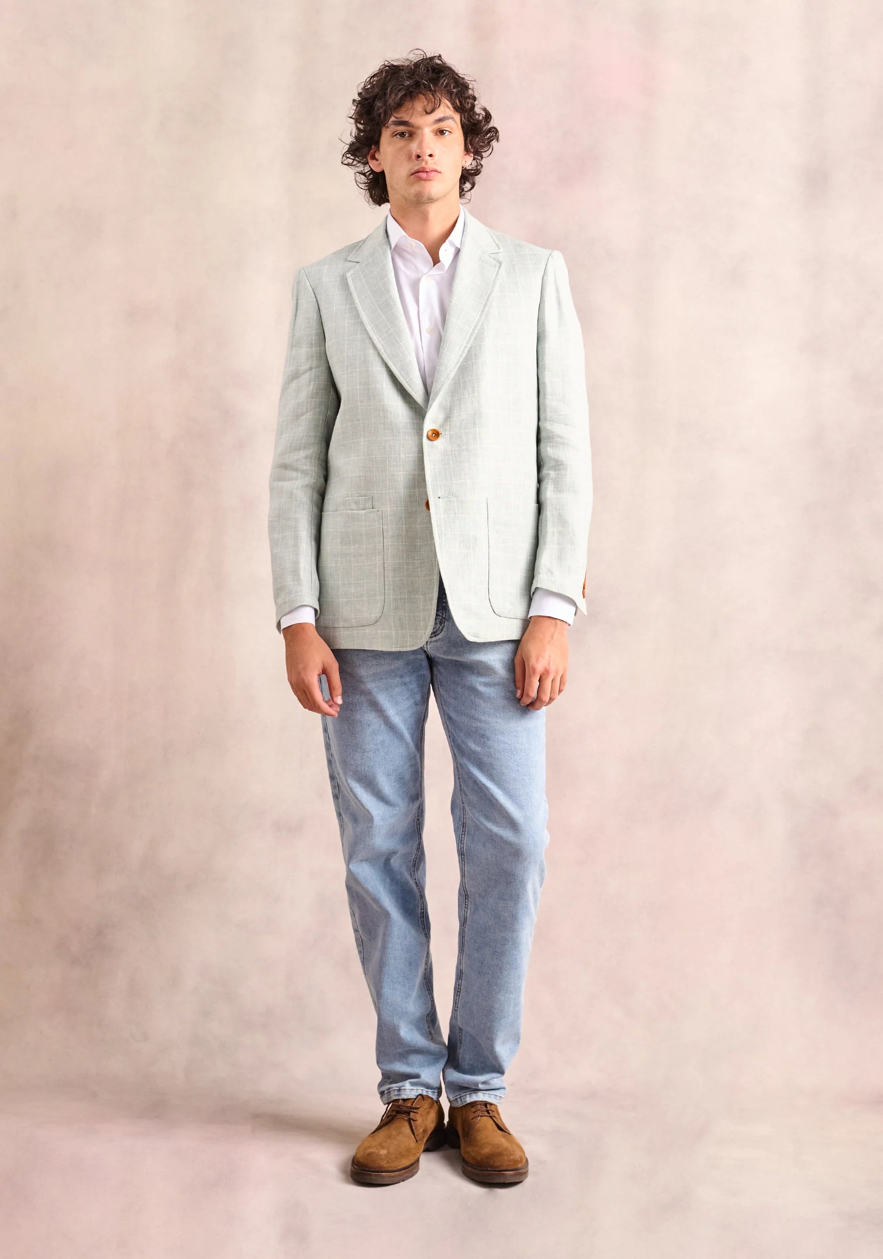 Jaipur Linen Mint Green Plaid Blazer