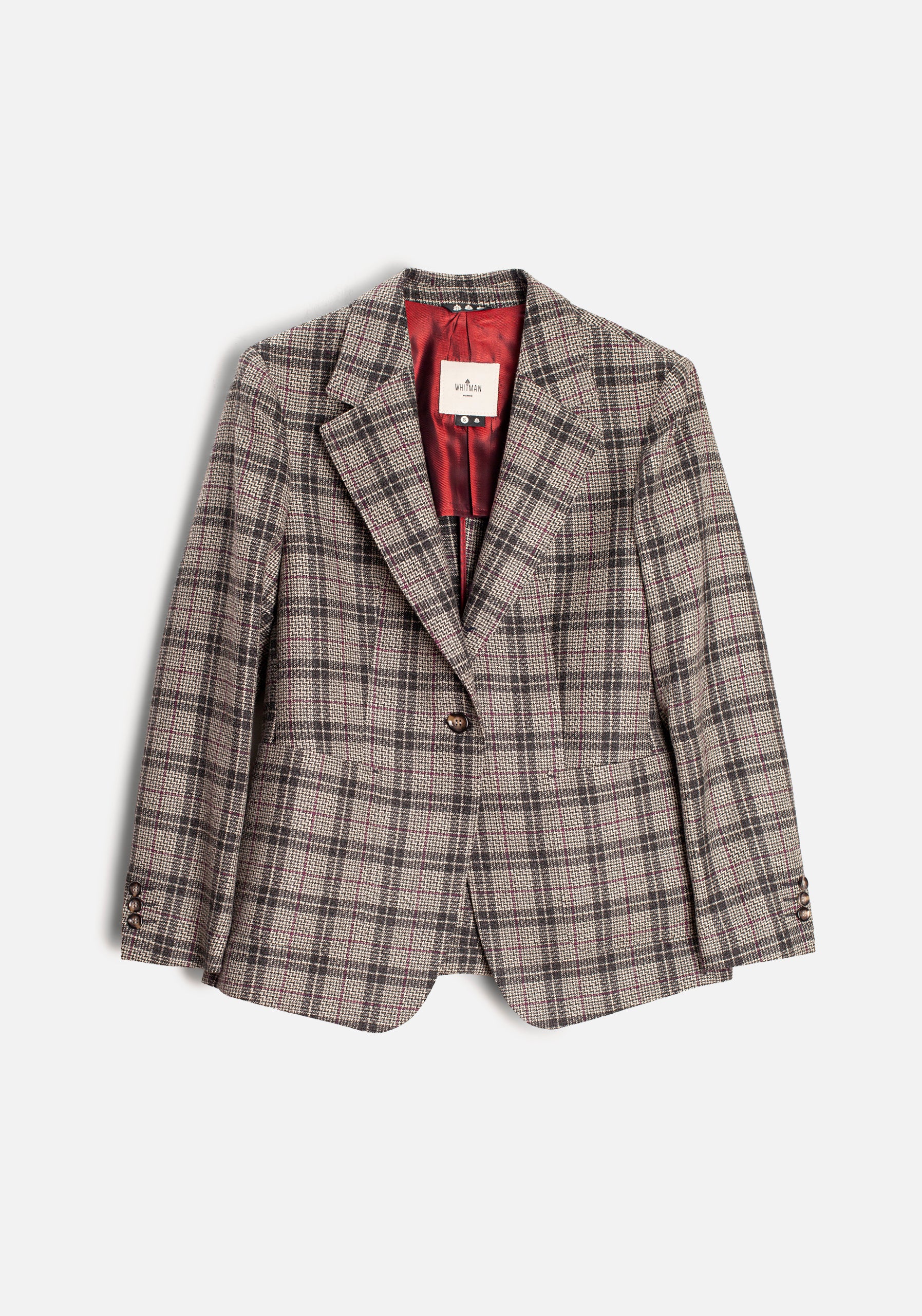 Agatha Wool Check Blazer Gray - Wine
