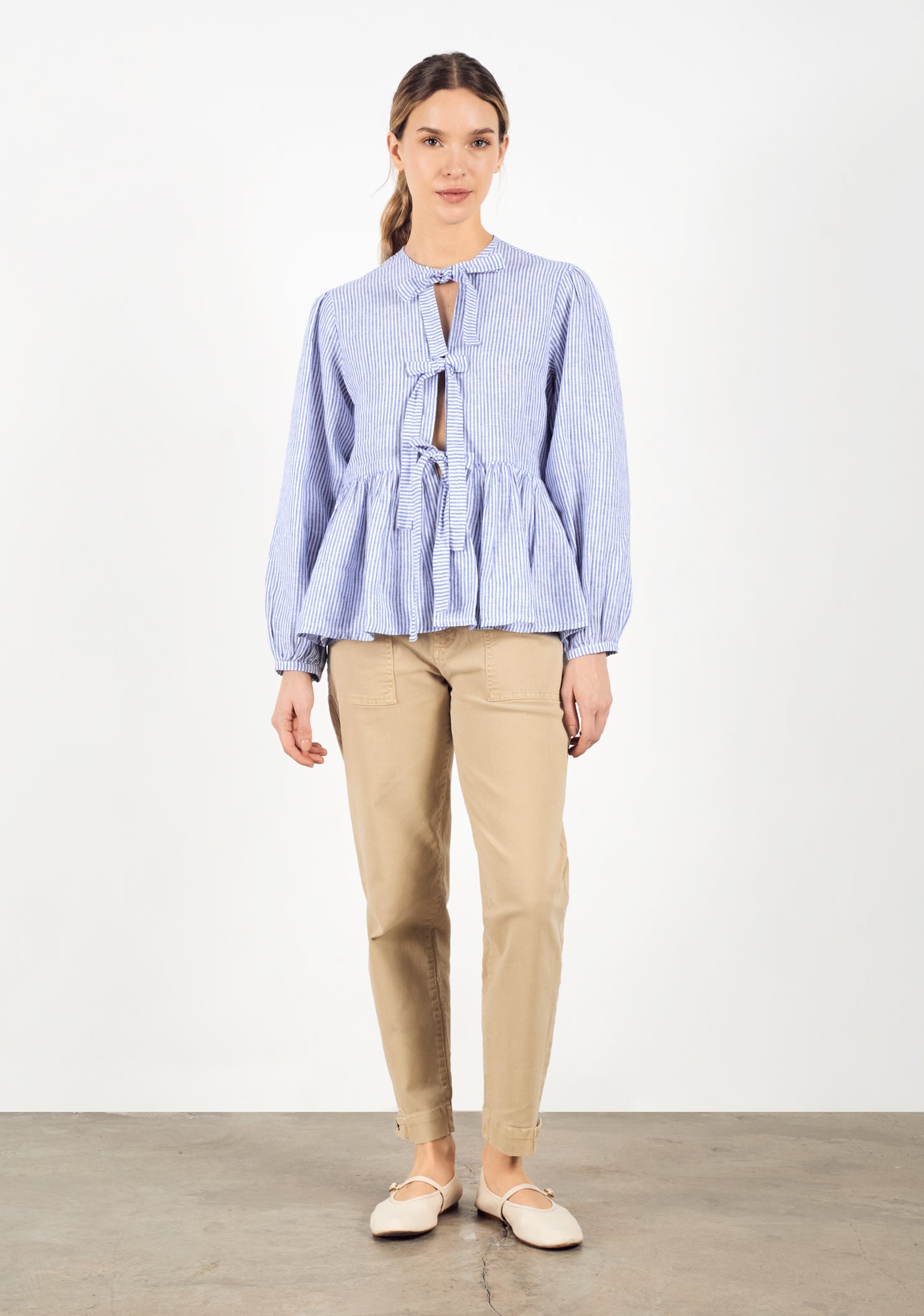 Gia Linen Thin Stripes Blue - White Blouse