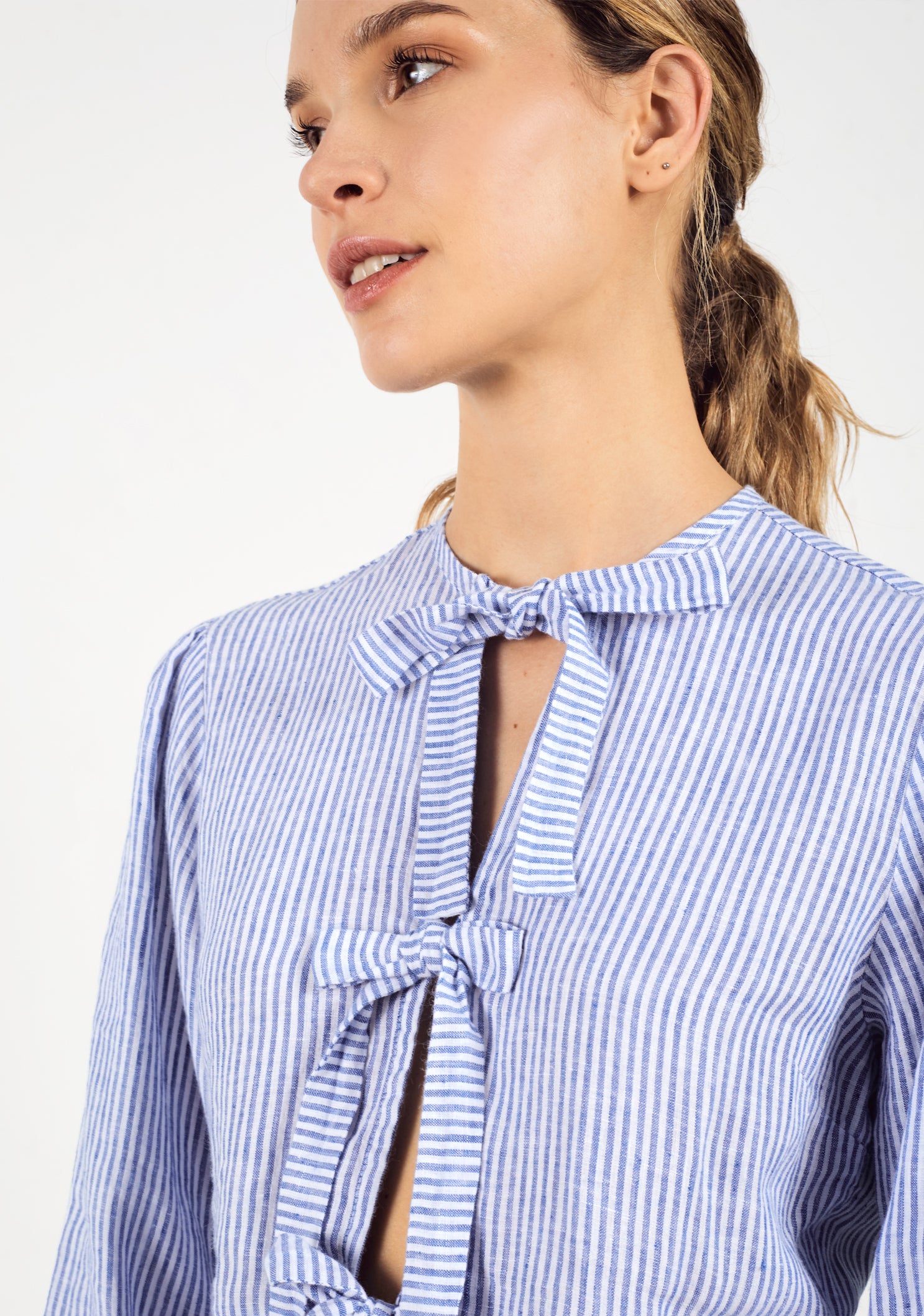 Gia Linen Thin Stripes Blue - White Blouse