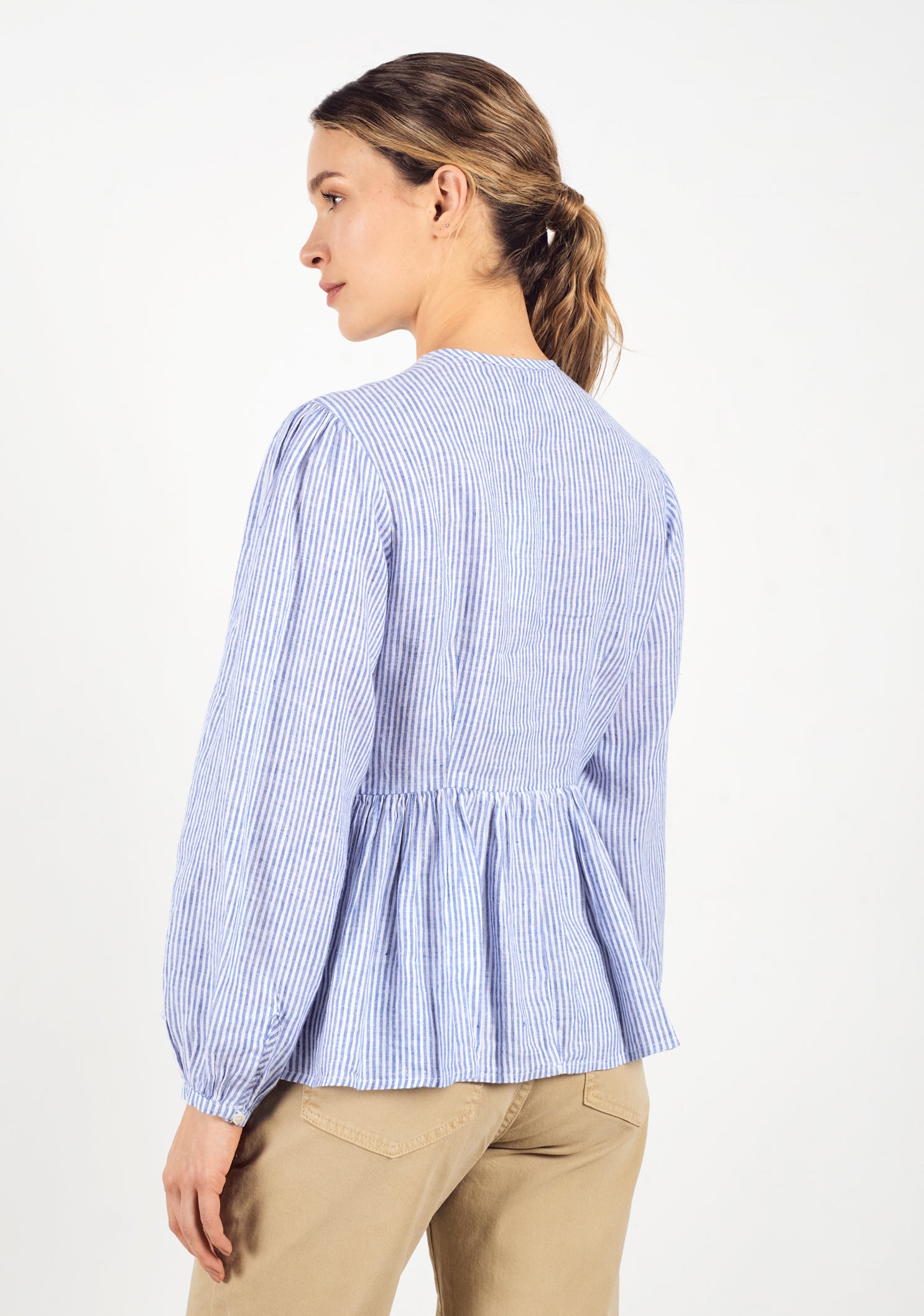 Gia Linen Thin Stripes Blue - White Blouse