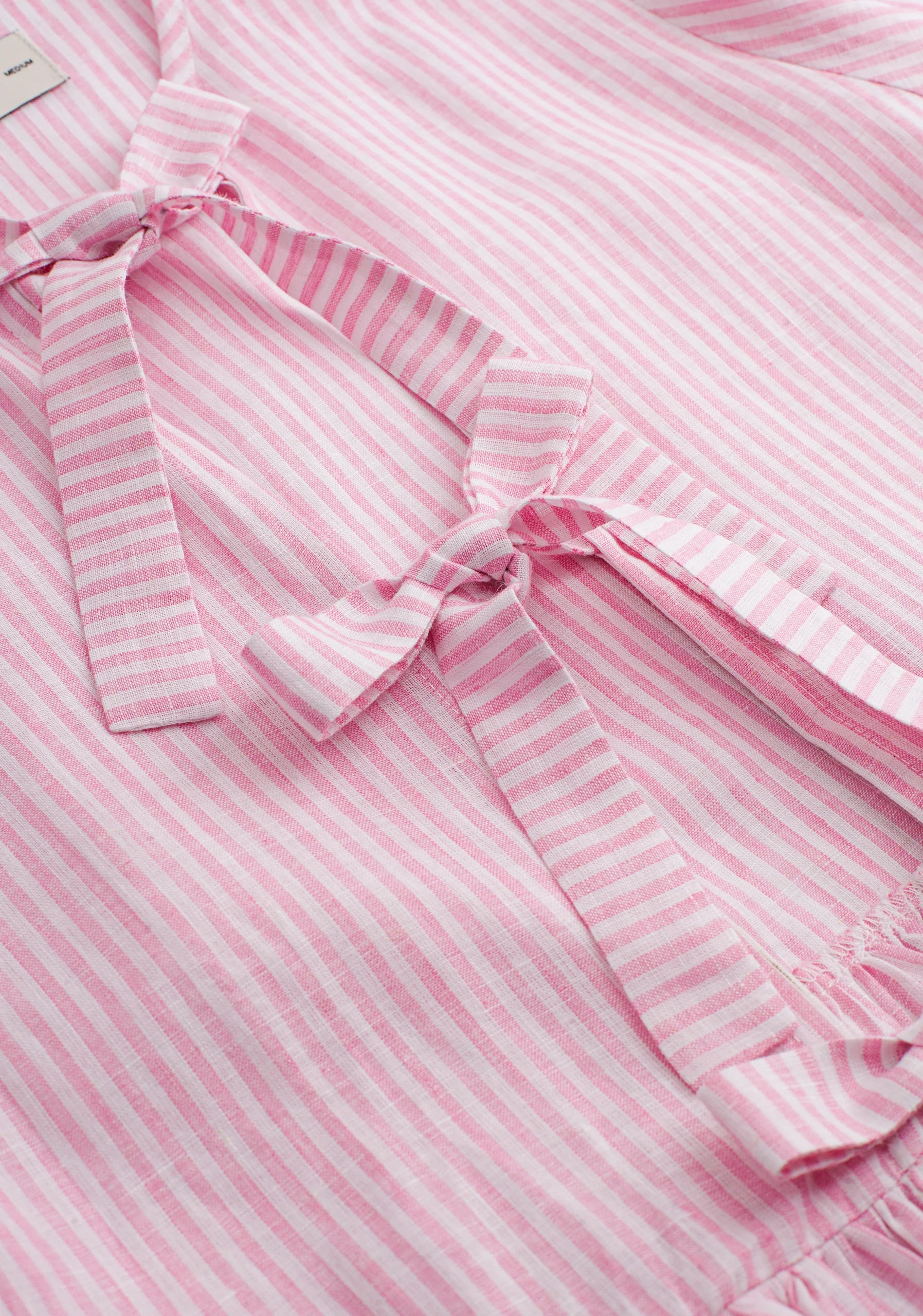 Linen Blouse Gia Medium Pink Stripes - White
