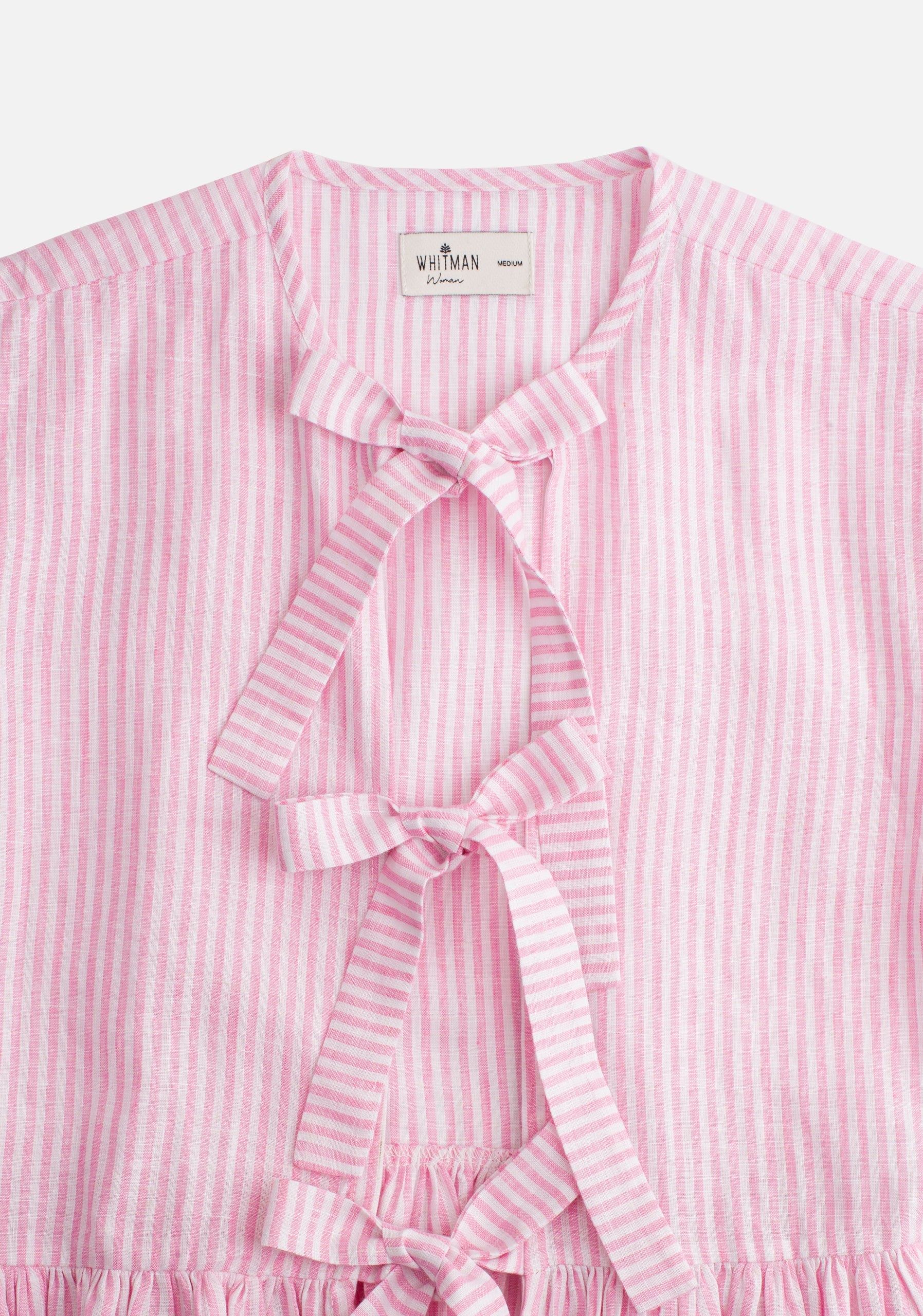 Linen Blouse Gia Medium Pink Stripes - White