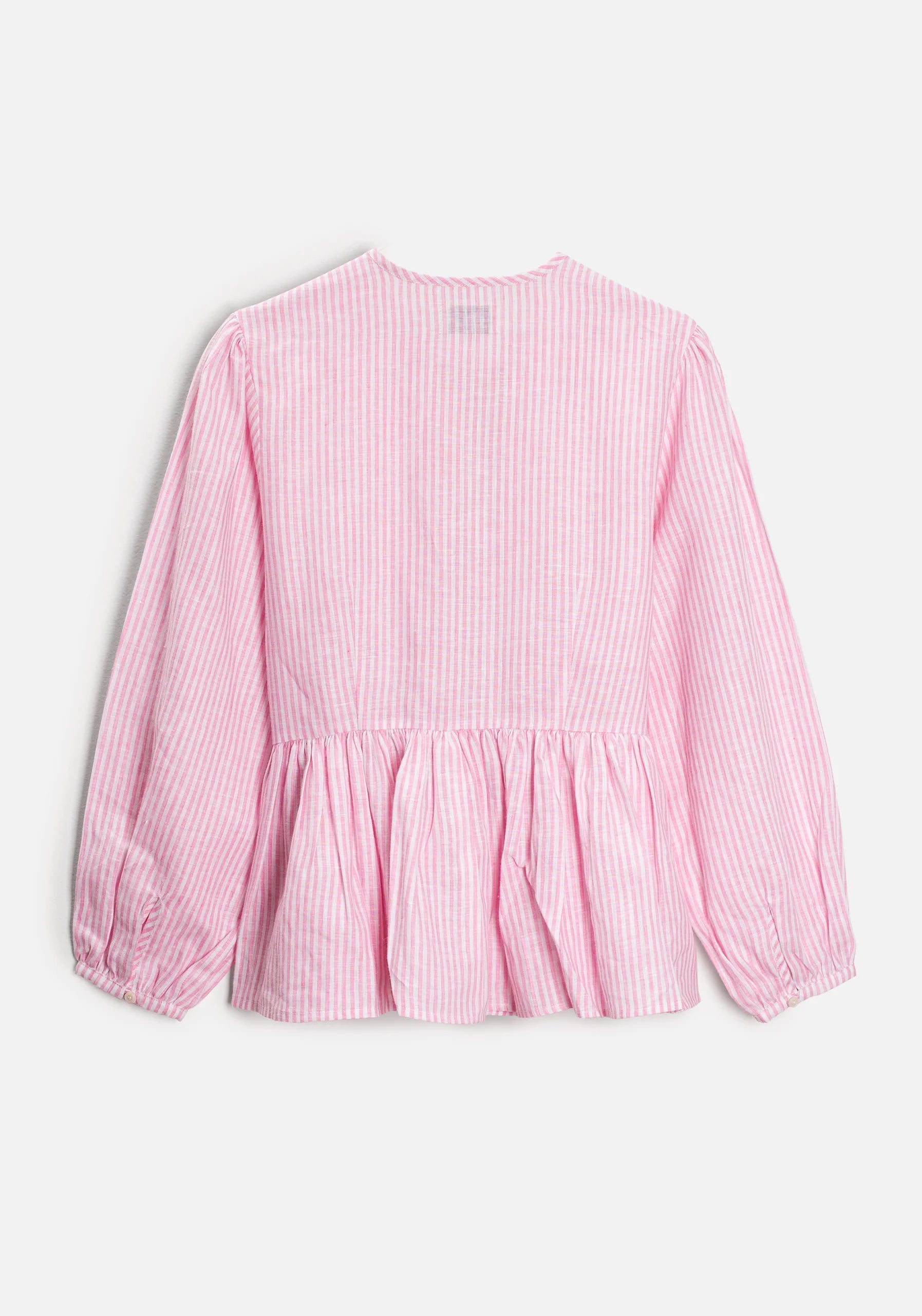 Linen Blouse Gia Medium Pink Stripes - White