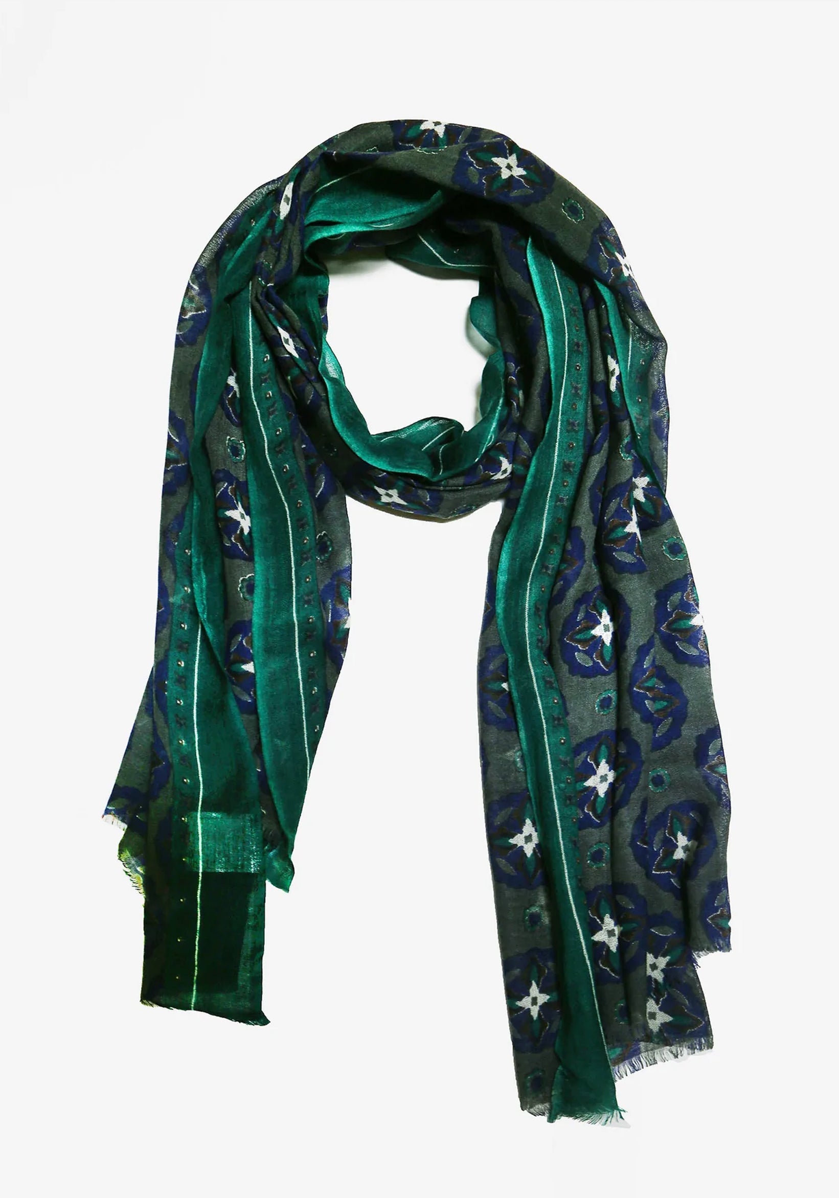 Mumbai Flowers Scarf Green/Blue