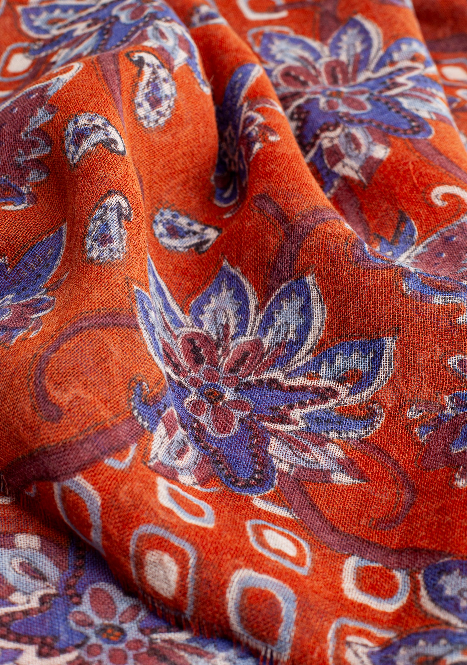 Chennai Scarf Terracotta - Blue flowers