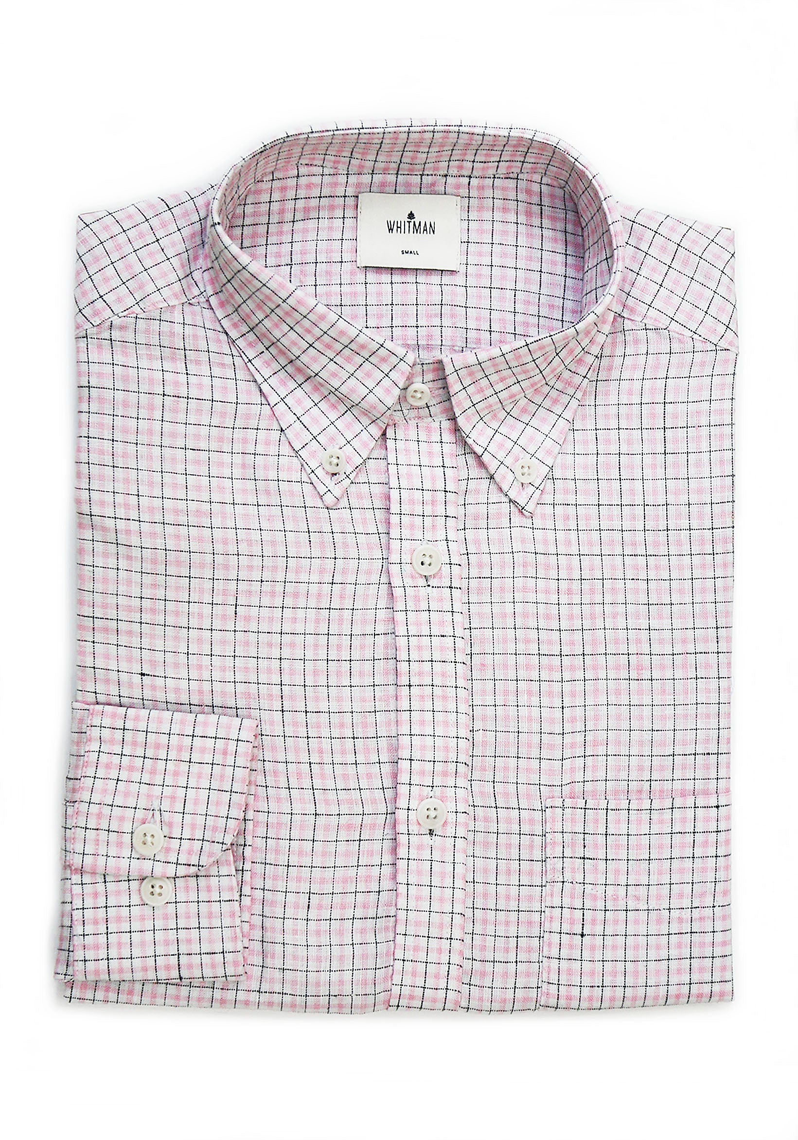 Linen Shirt CBD White-Pink Plaid - Black