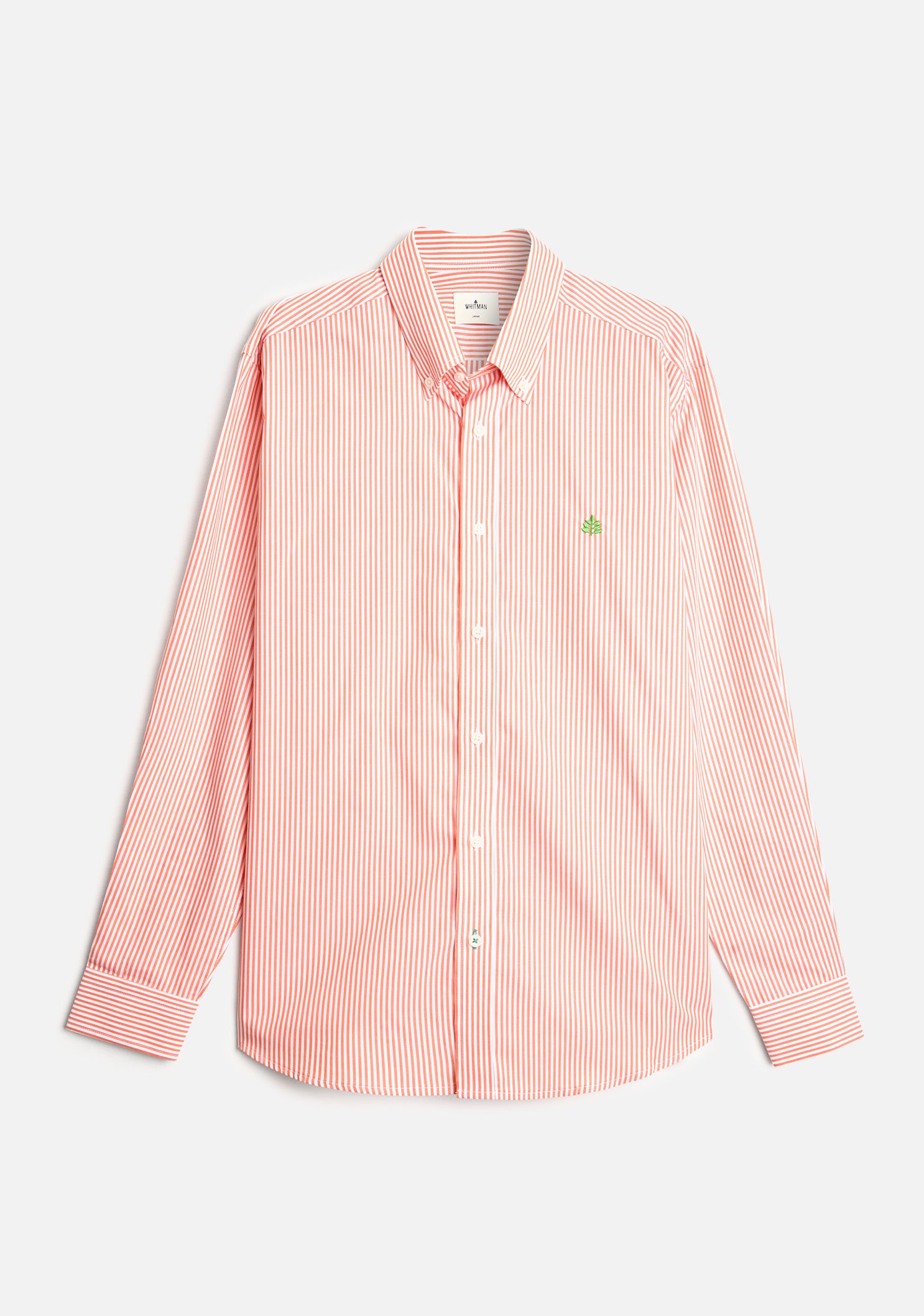 Orange - White Striped Shirt with Half Tights Button Down Collar L-Green