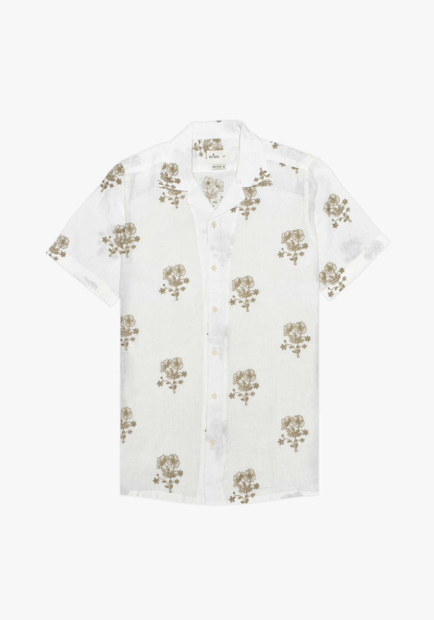 Ivory Linen Linen Embroidery Flowers Cuban Shirt - Habano