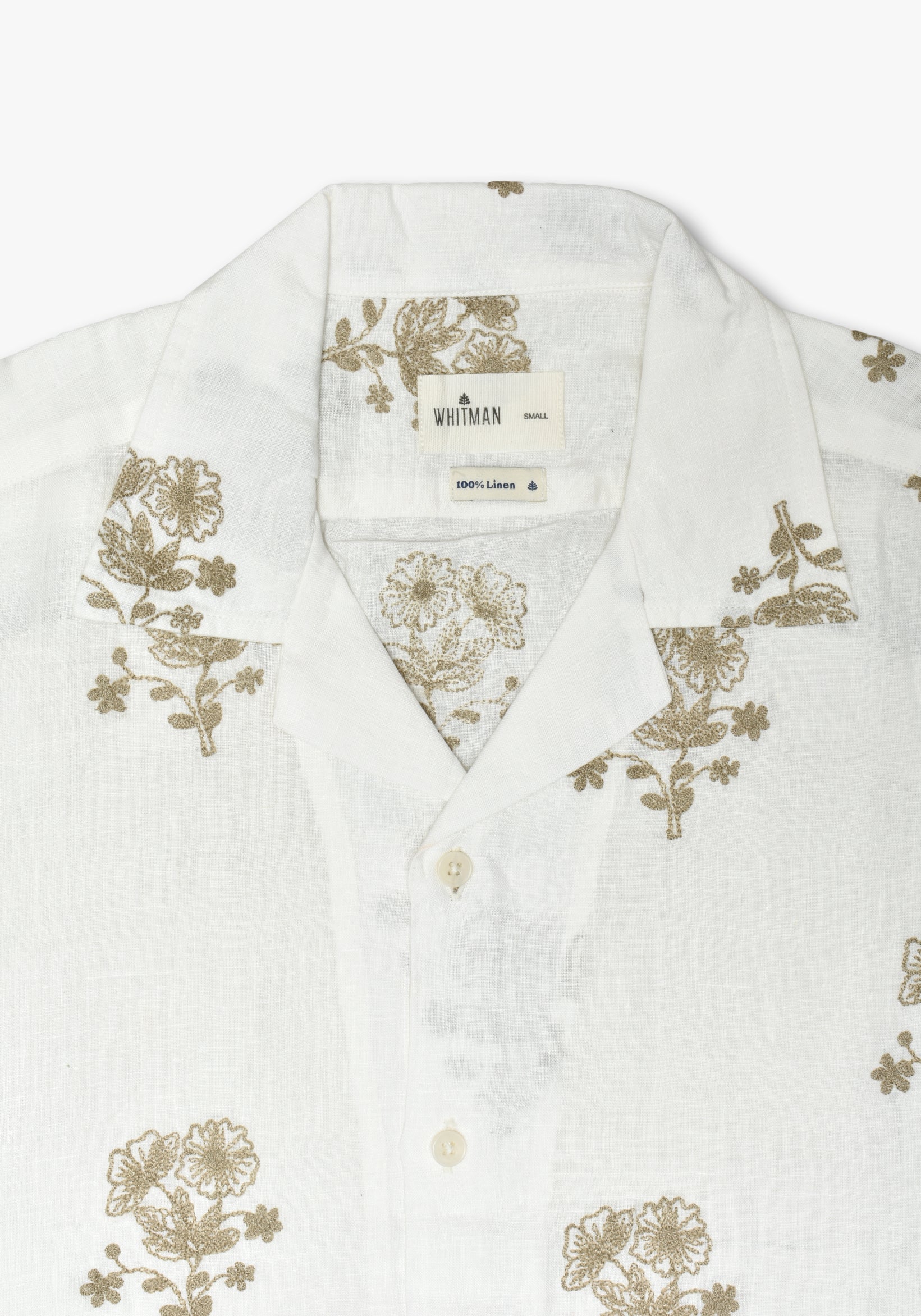 Ivory Linen Linen Embroidery Flowers Cuban Shirt - Habano