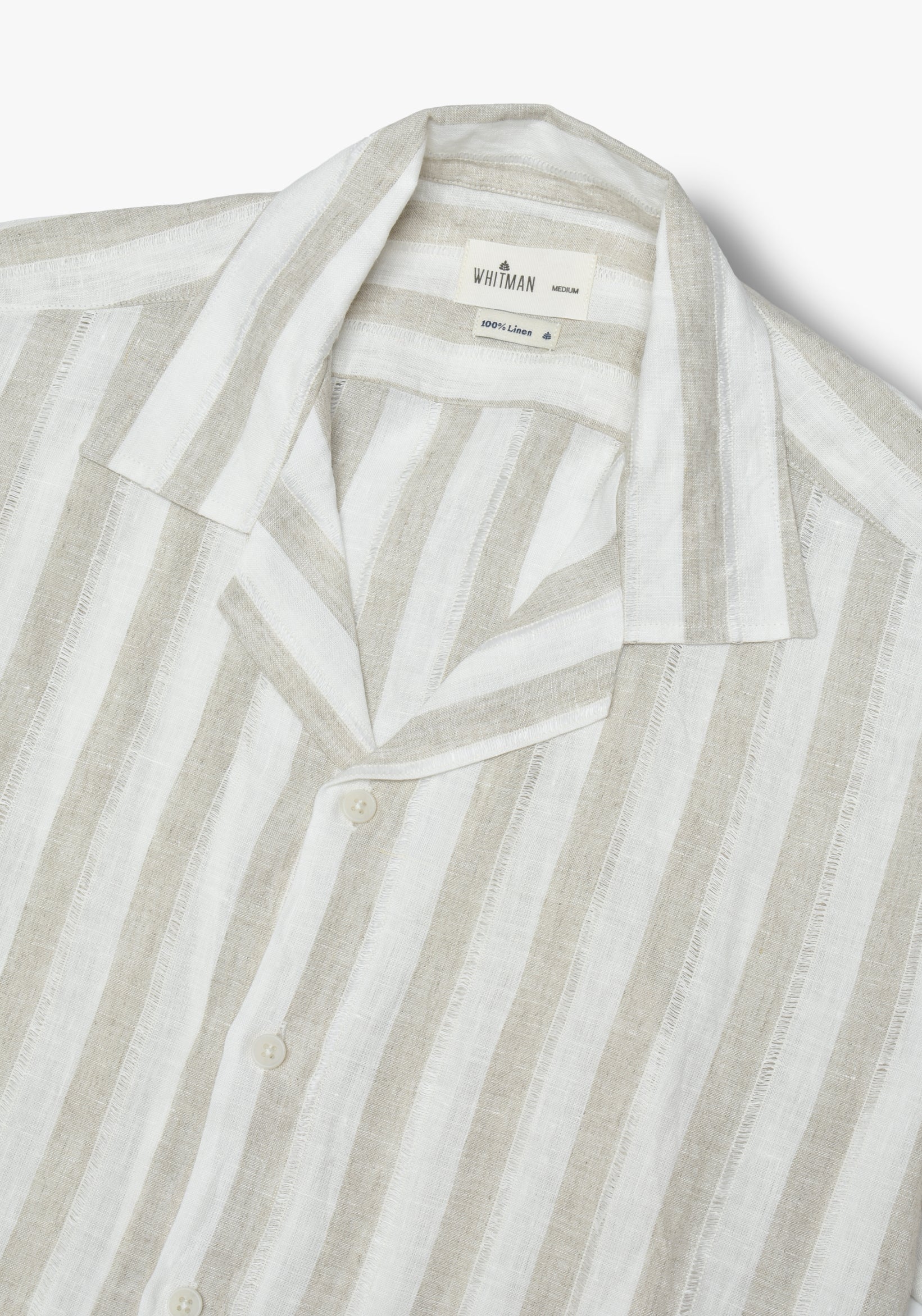 Havana Stripes Embroidered Linen Cuban Shirt - Beige