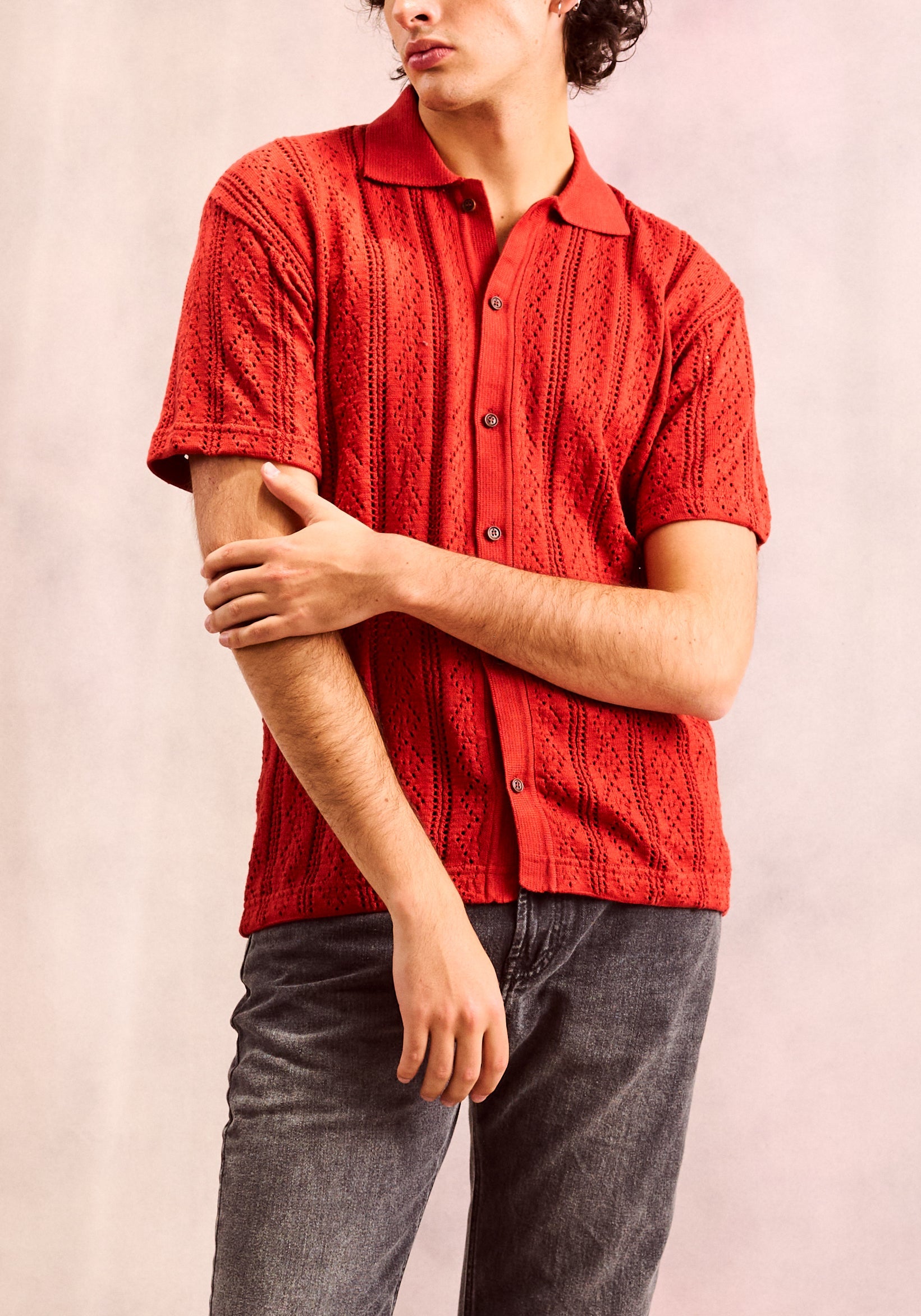 Terracotta Open Weave Cuban Shirt