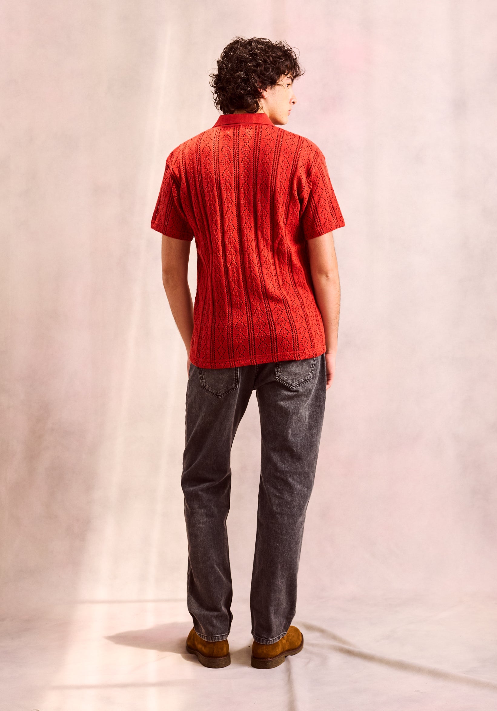 Terracotta Open Weave Cuban Shirt