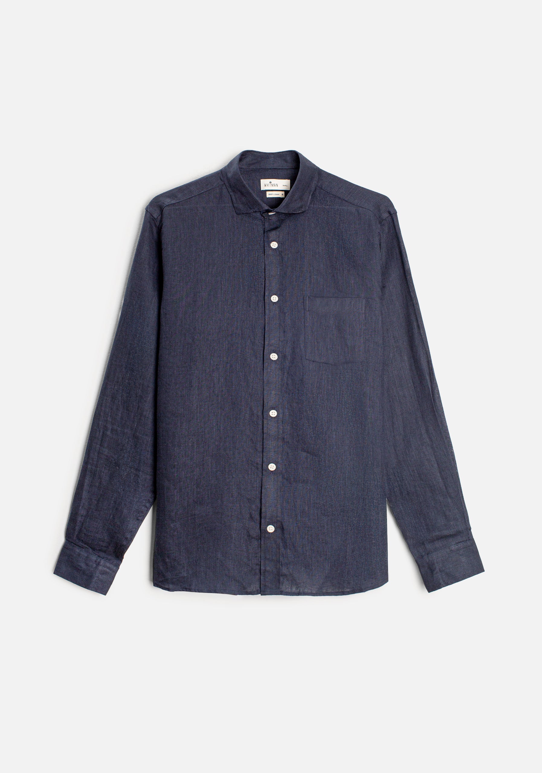 Dark Blue Solid Color Linen Shirt