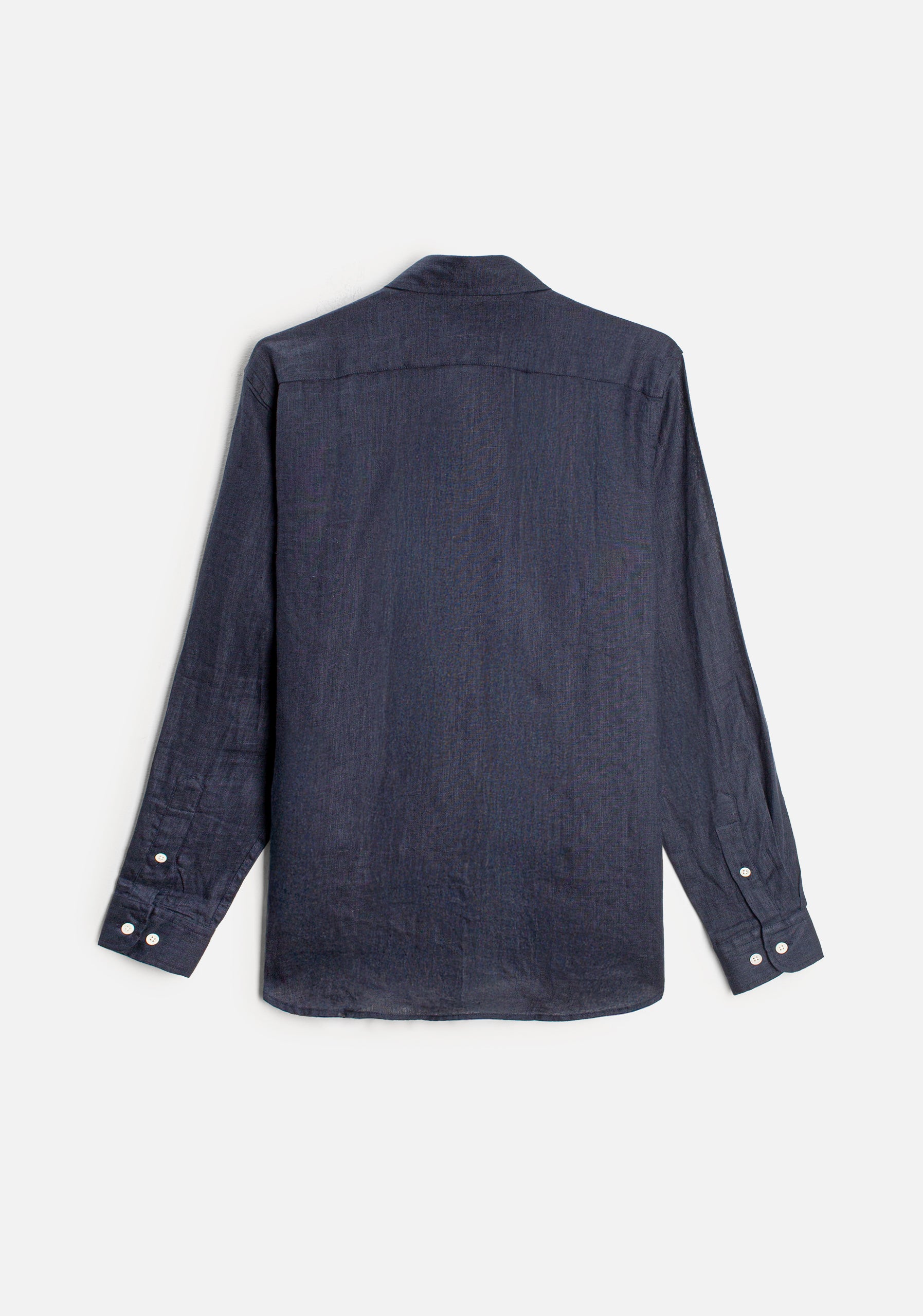 Dark Blue Solid Color Linen Shirt