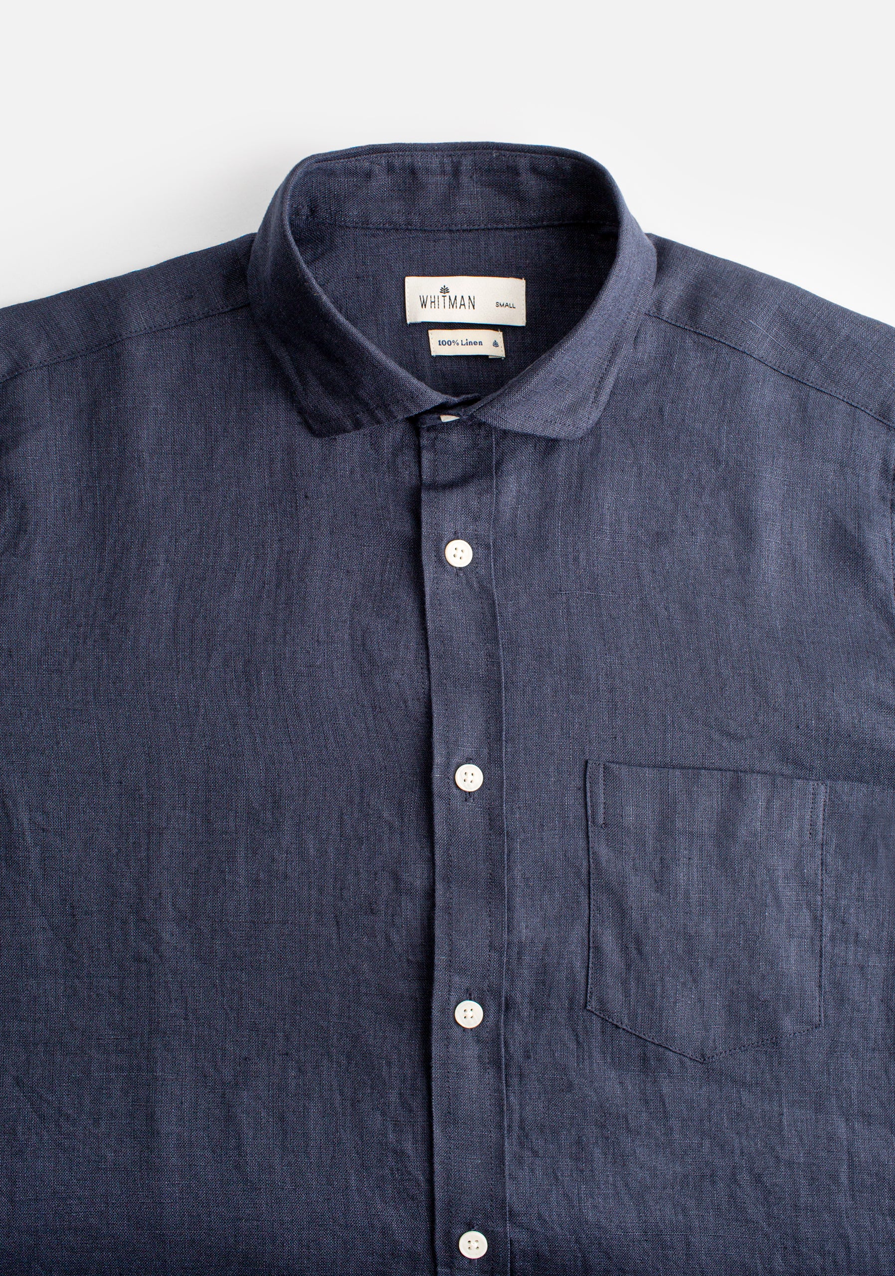 Dark Blue Solid Color Linen Shirt