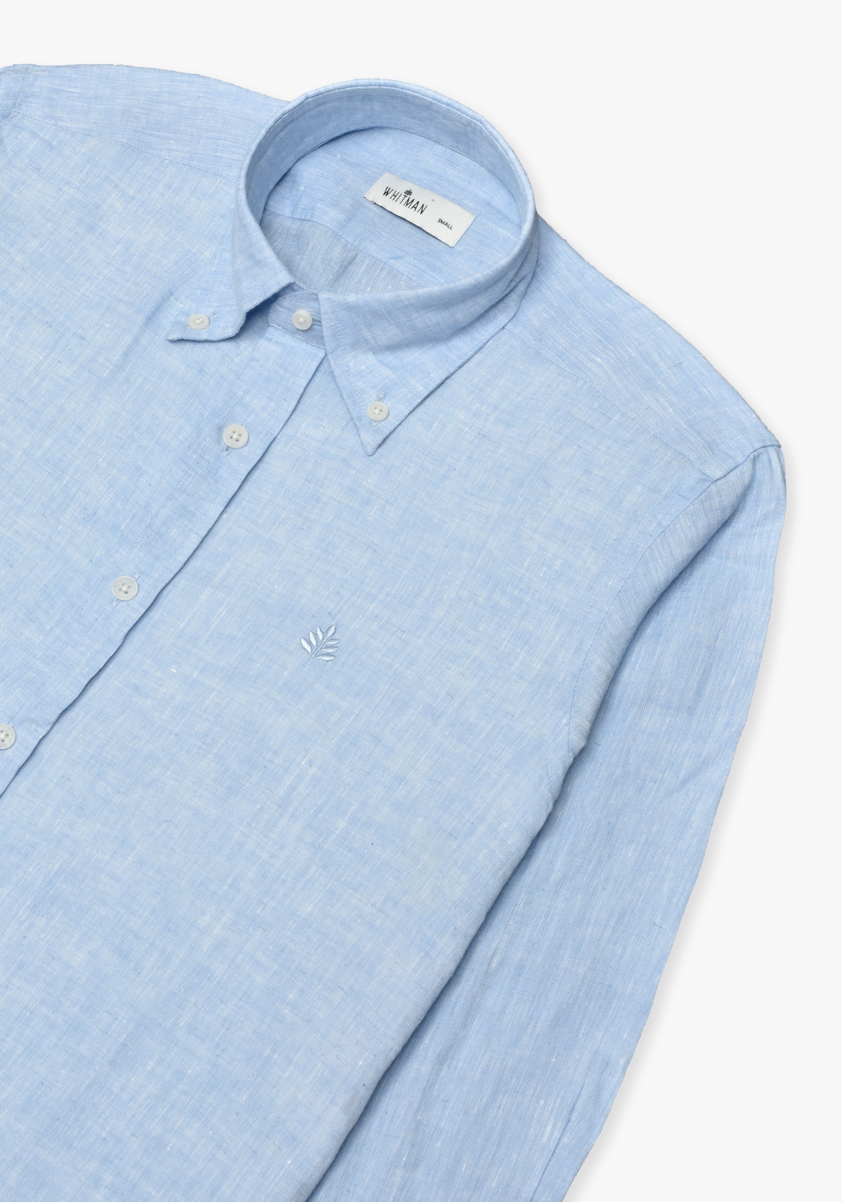 Camisa Lino Cuello Button Down Azul Celeste L-Atn