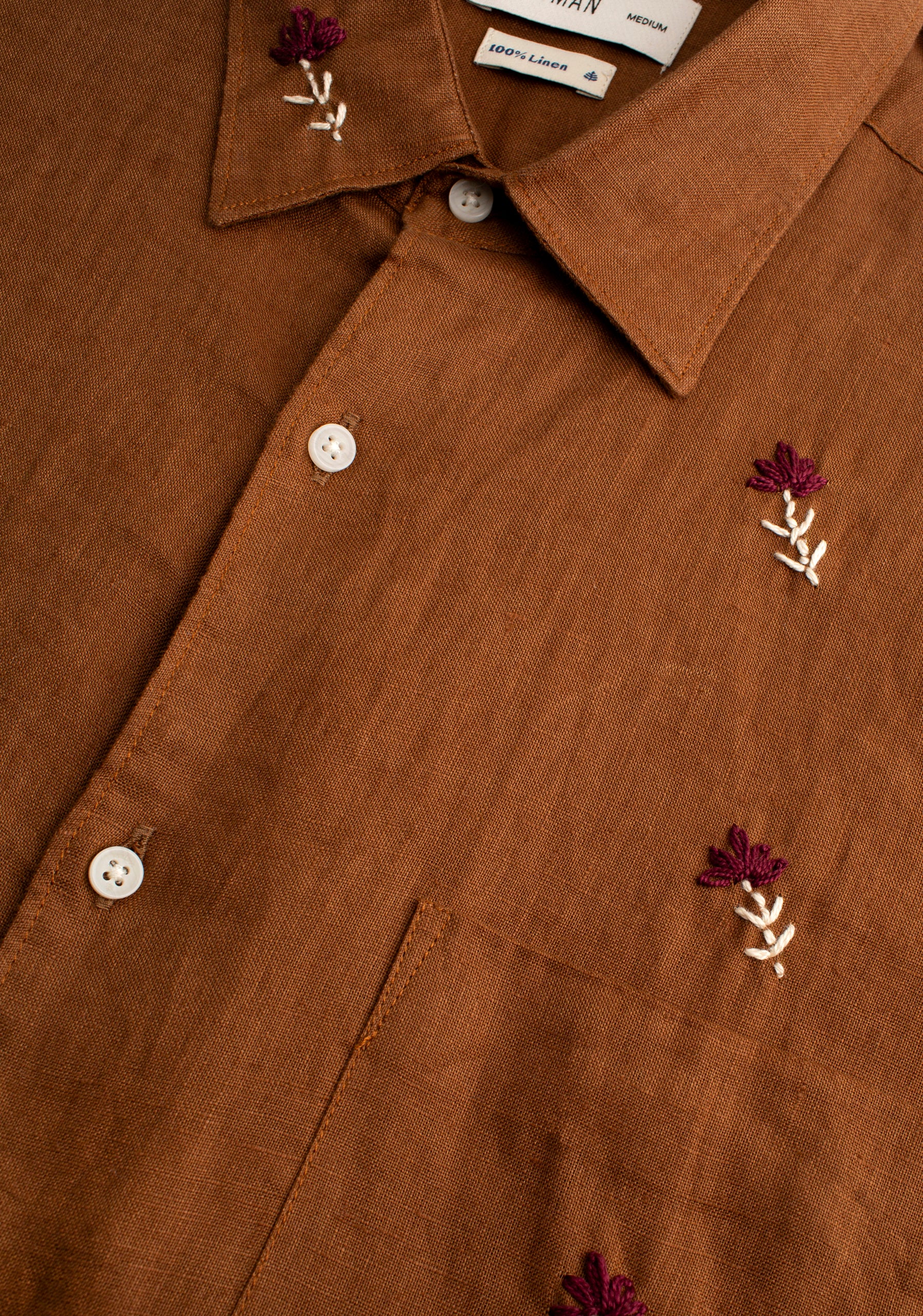 Shirt H Harlem Linen APL. Bord. Tobacco