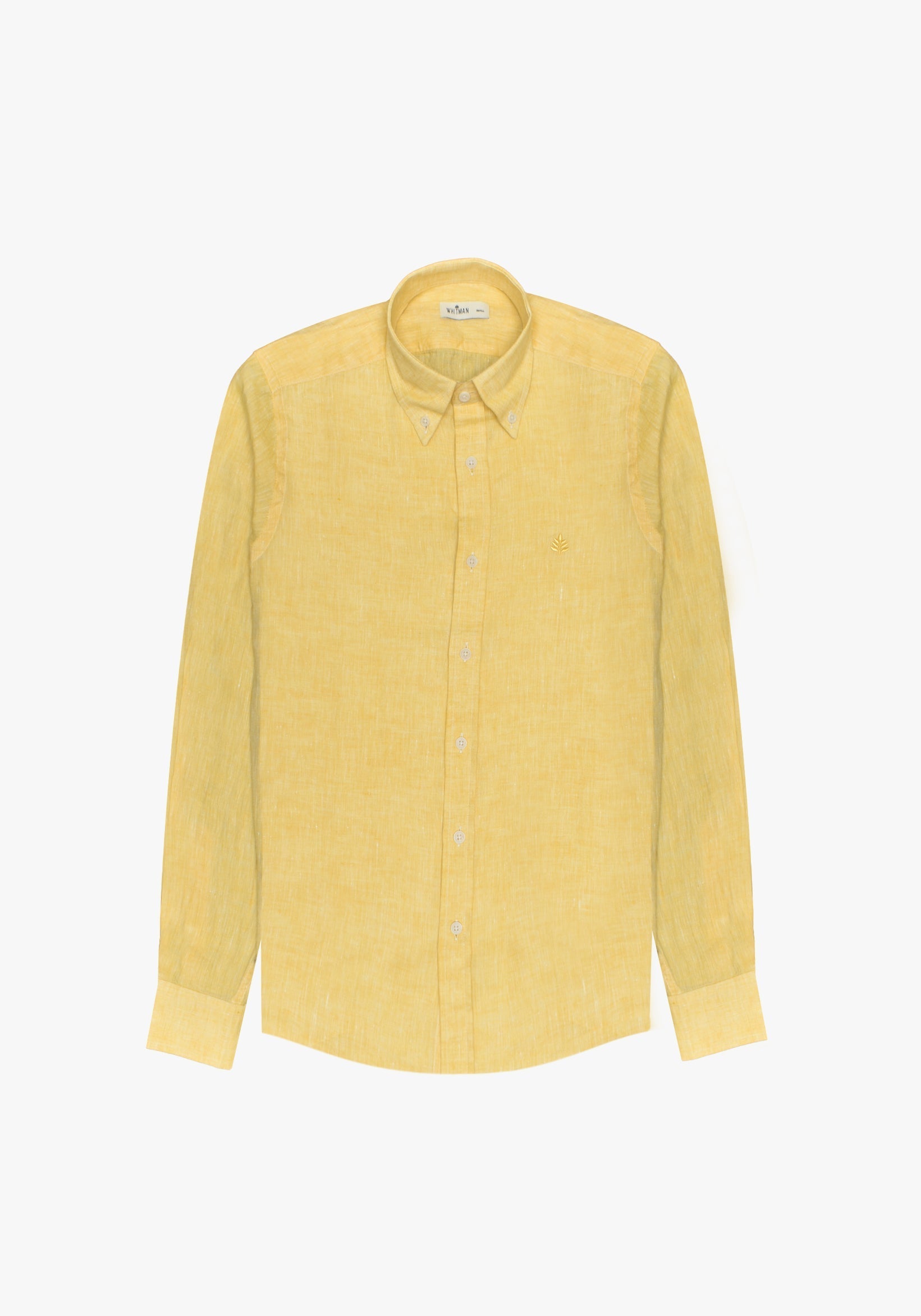 Linen Button Down Collar Linen Shirt Yellow L-Atn