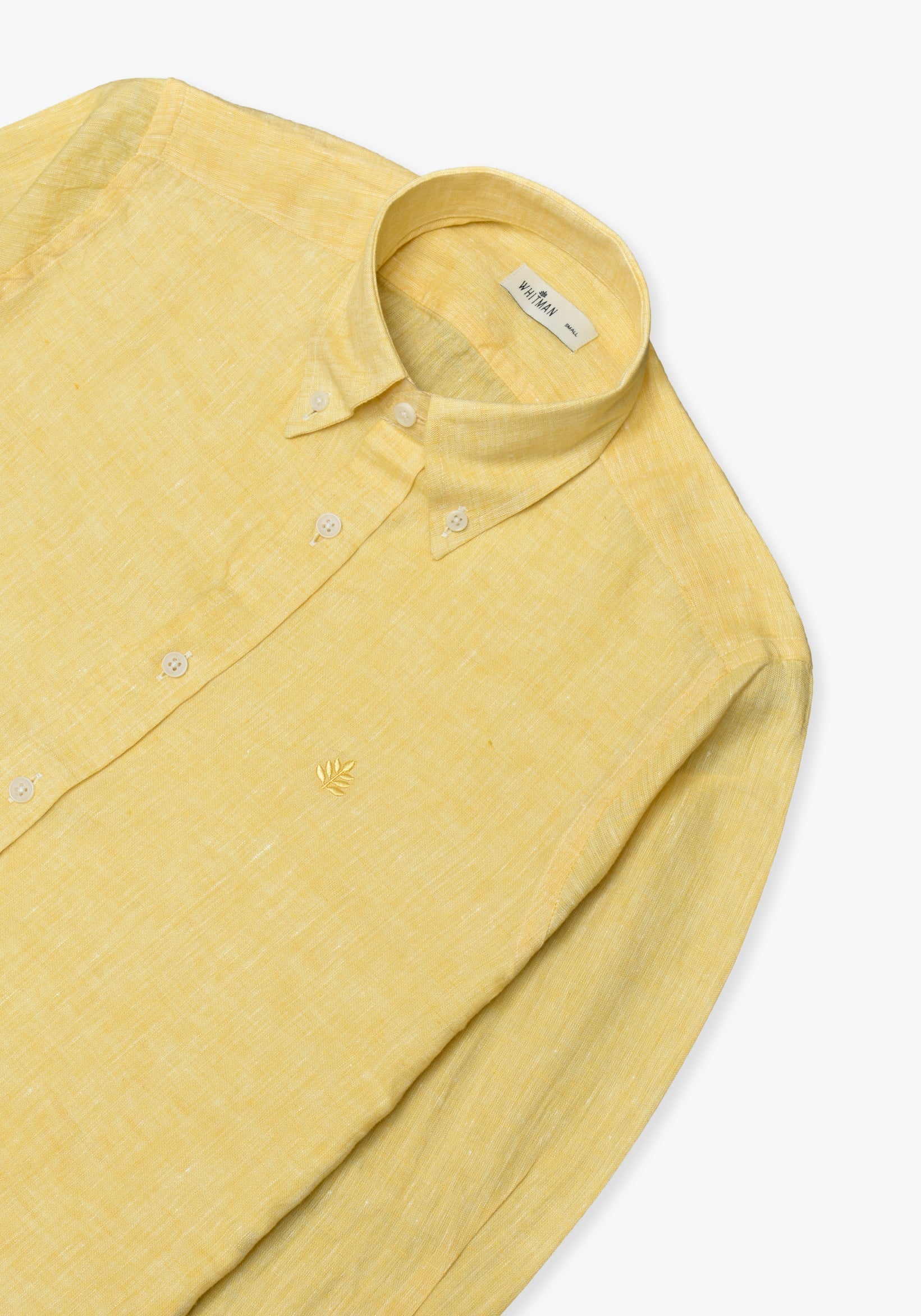 Linen Button Down Collar Linen Shirt Yellow L-Atn