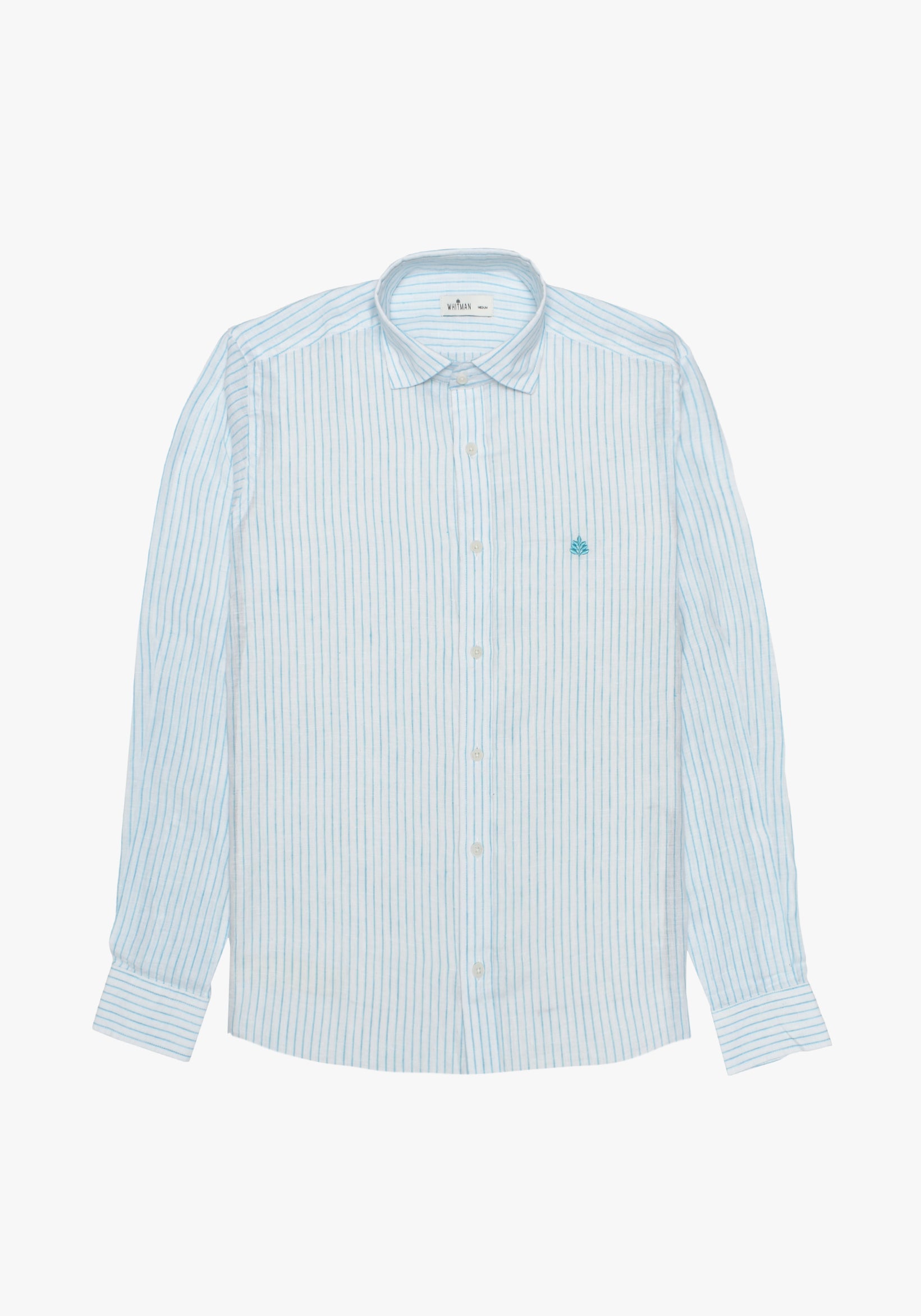 Turquoise Striped Linen Shirt French Collar L-Atn