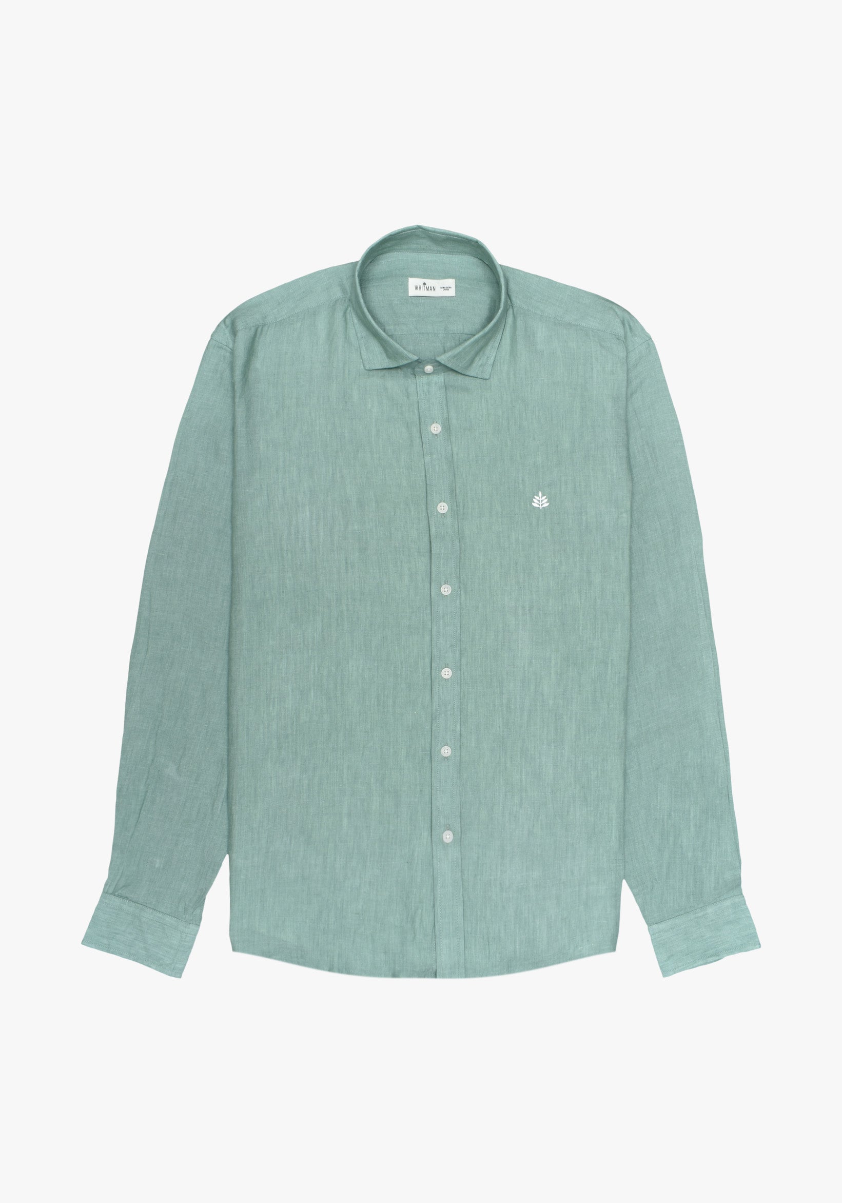 Camisa Lino Cuello Francés Verde Medio L-Bla