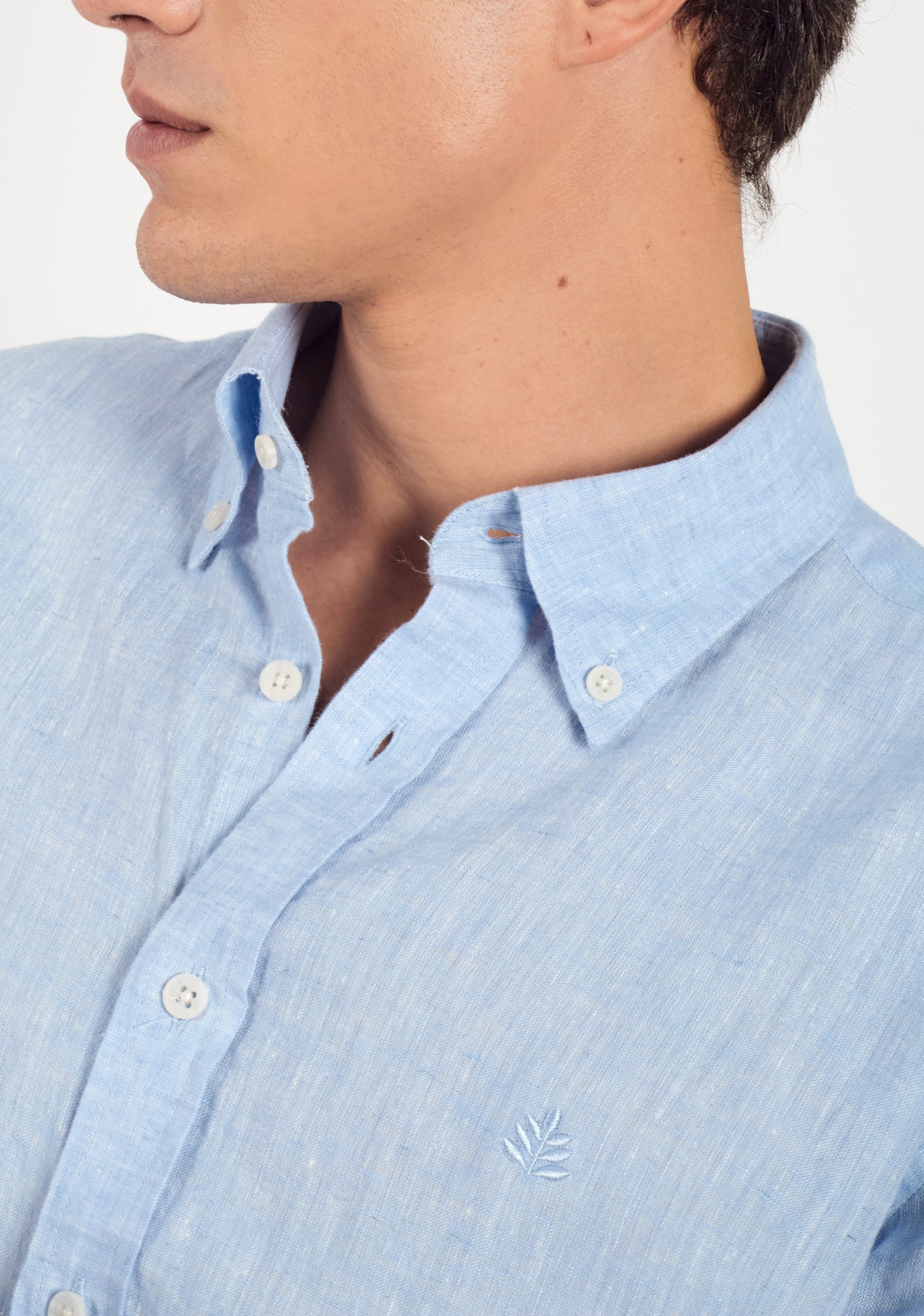 Linen Shirt Collar Button Down Collar Light Blue L-Atn