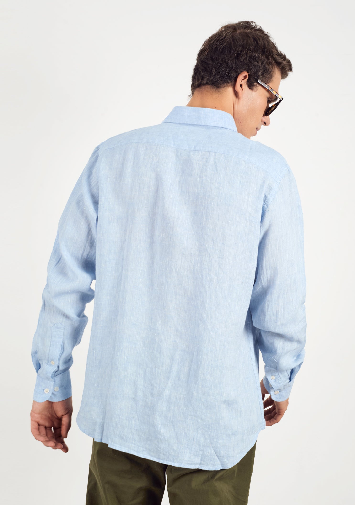 Linen Shirt Collar Button Down Collar Light Blue L-Atn