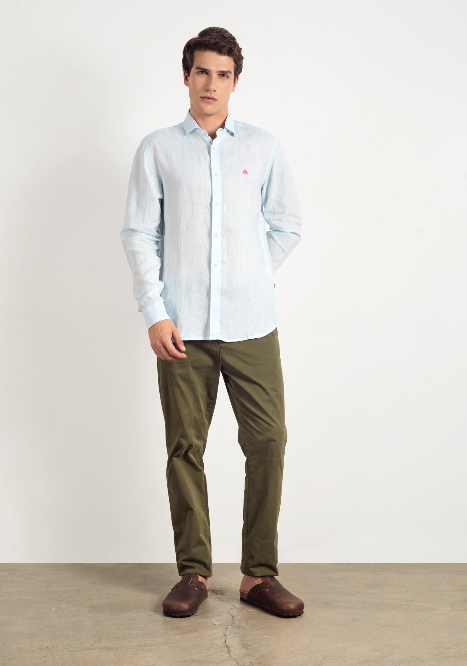 Linen Shirt French Collar Linen Shirt French Collar Light Blue L-Fuc