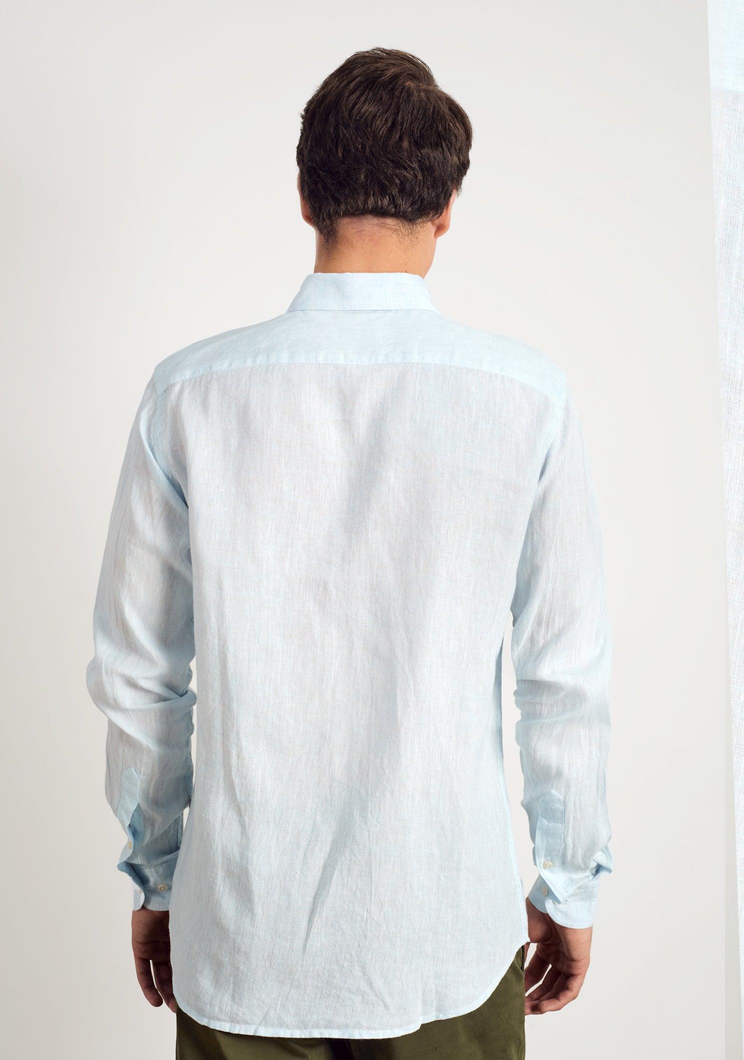 Linen Shirt French Collar Linen Shirt French Collar Light Blue L-Fuc