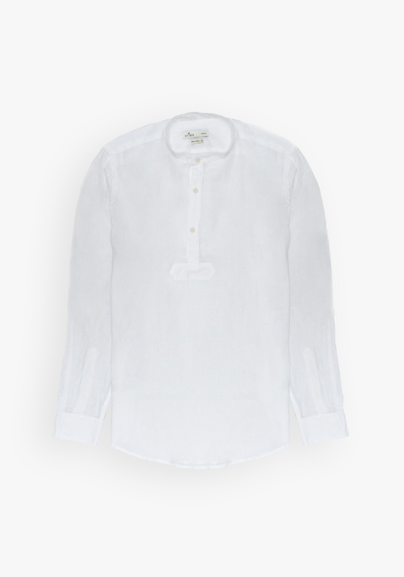 Linen Shirt Band Collar Three Buttons White