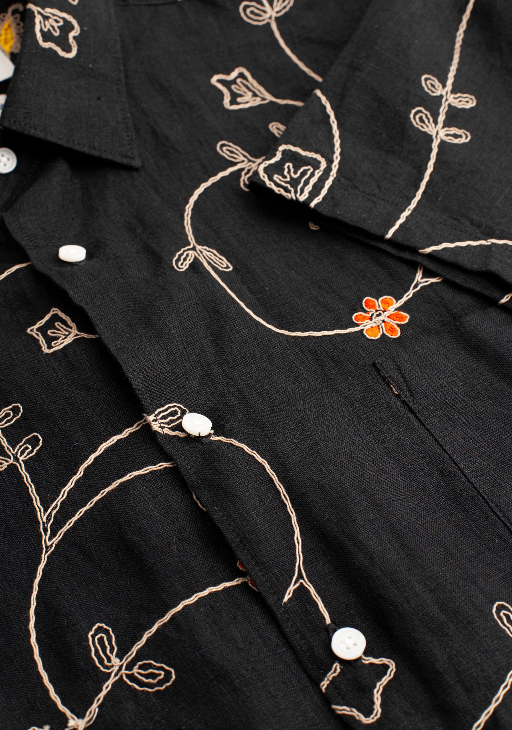 Harlem Embroidered Linen Shirt Black