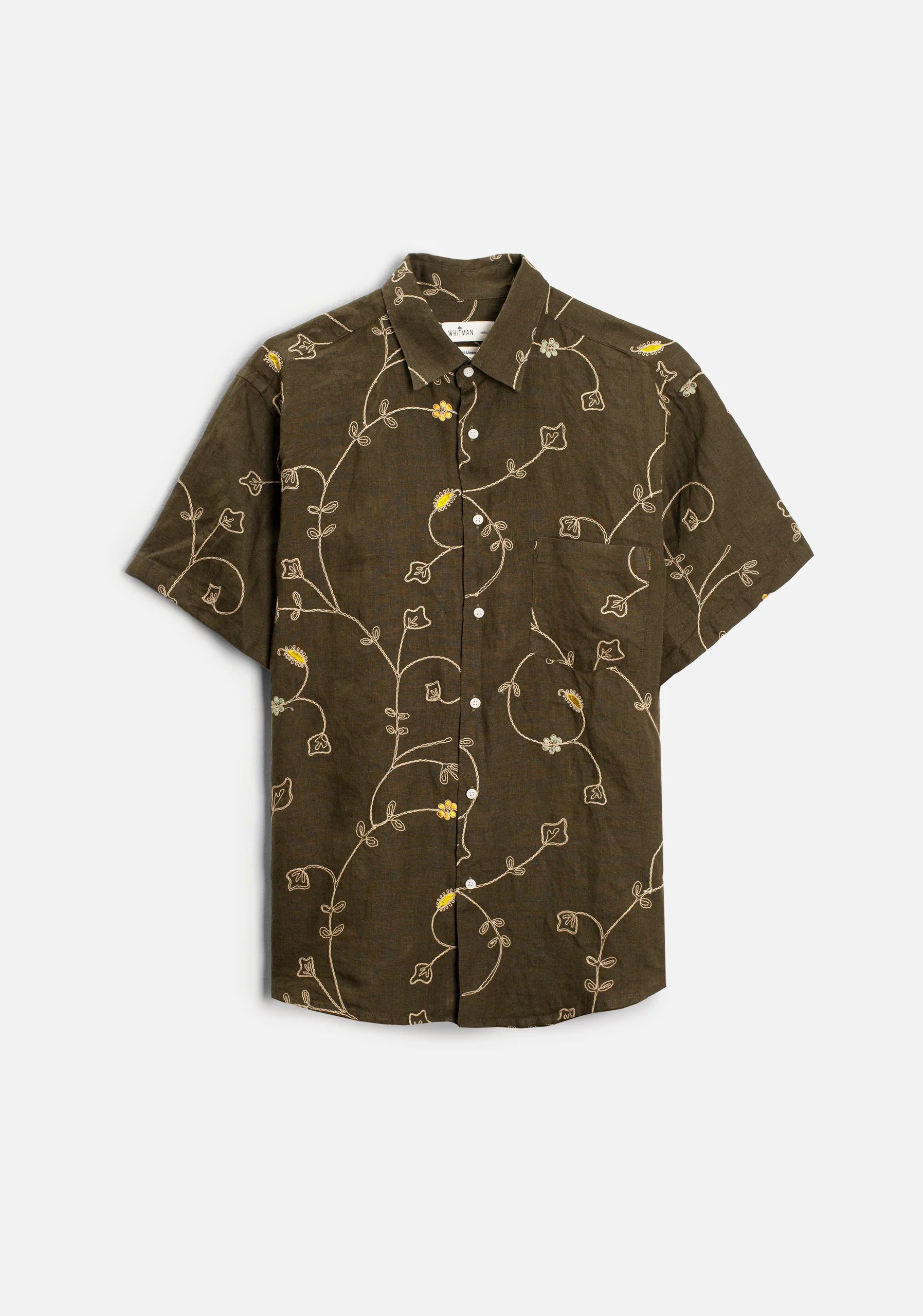 Linen Shirt Harlem Embroidered Green Olive