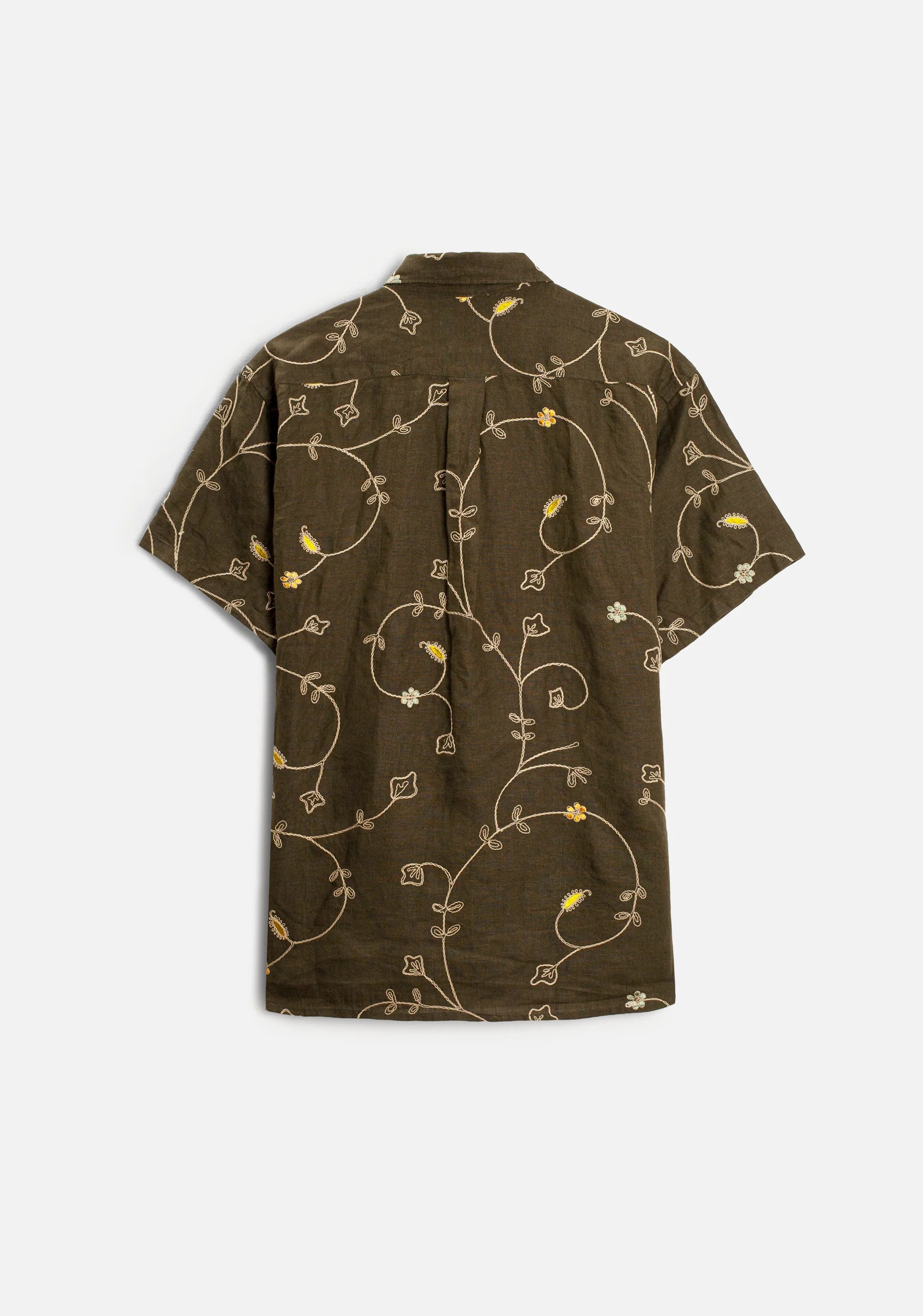 Linen Shirt Harlem Embroidered Green Olive