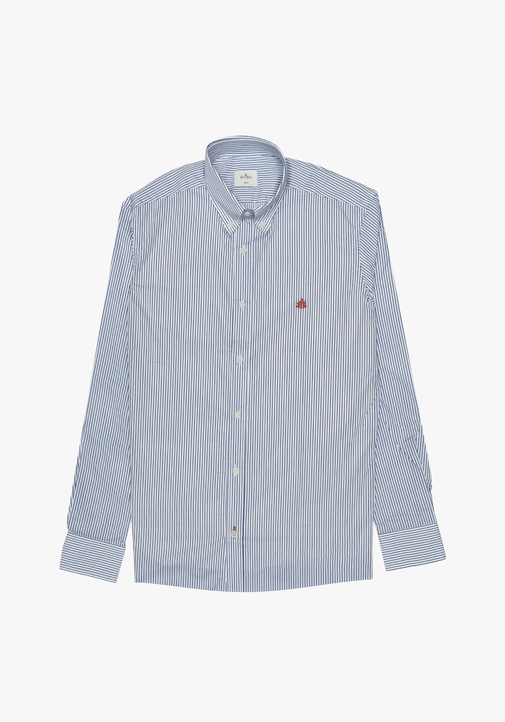 Dark Blue Thin Striped Shirt - White Button Down Collar L- Red