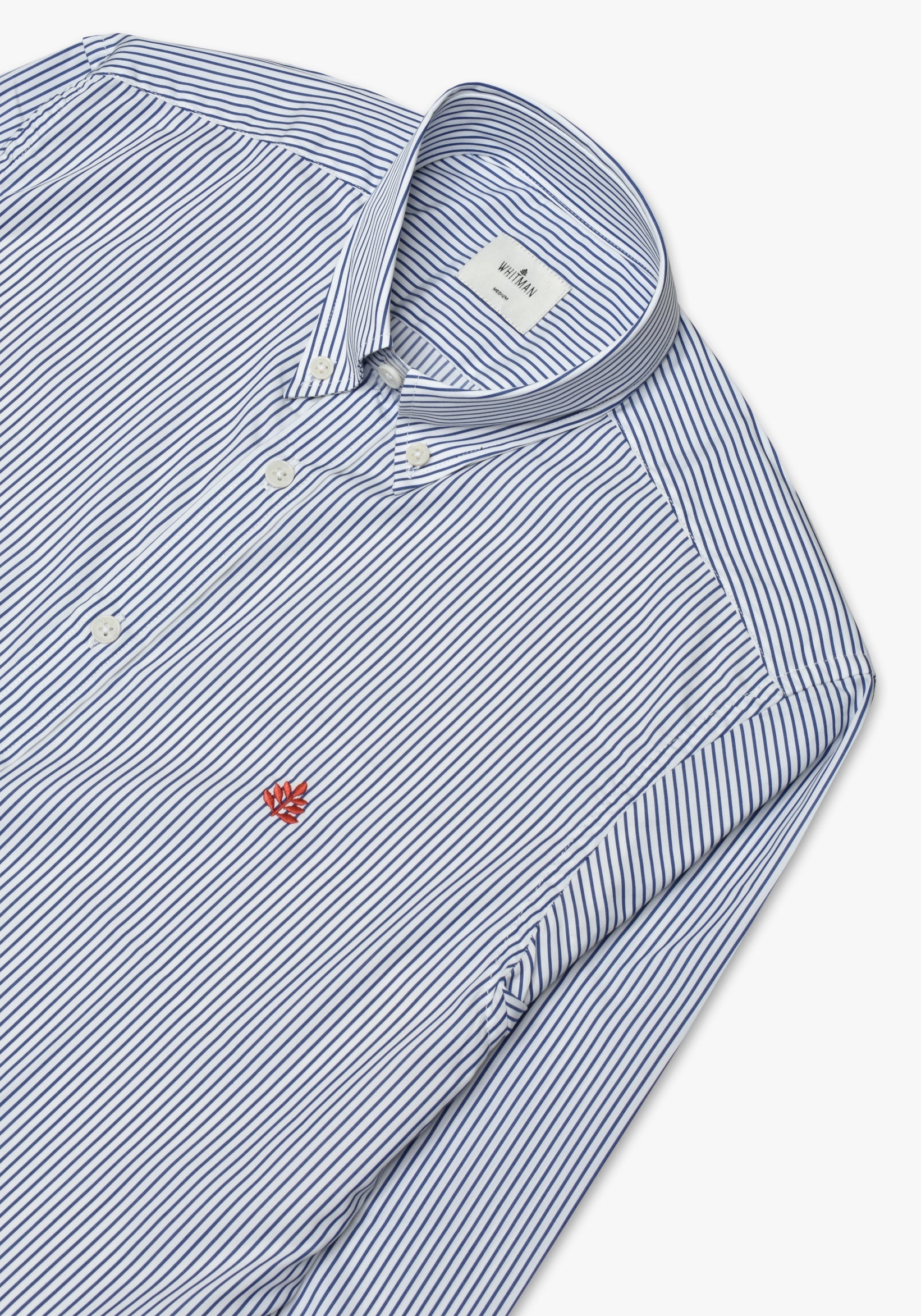 Dark Blue Thin Striped Shirt - White Button Down Collar L- Red