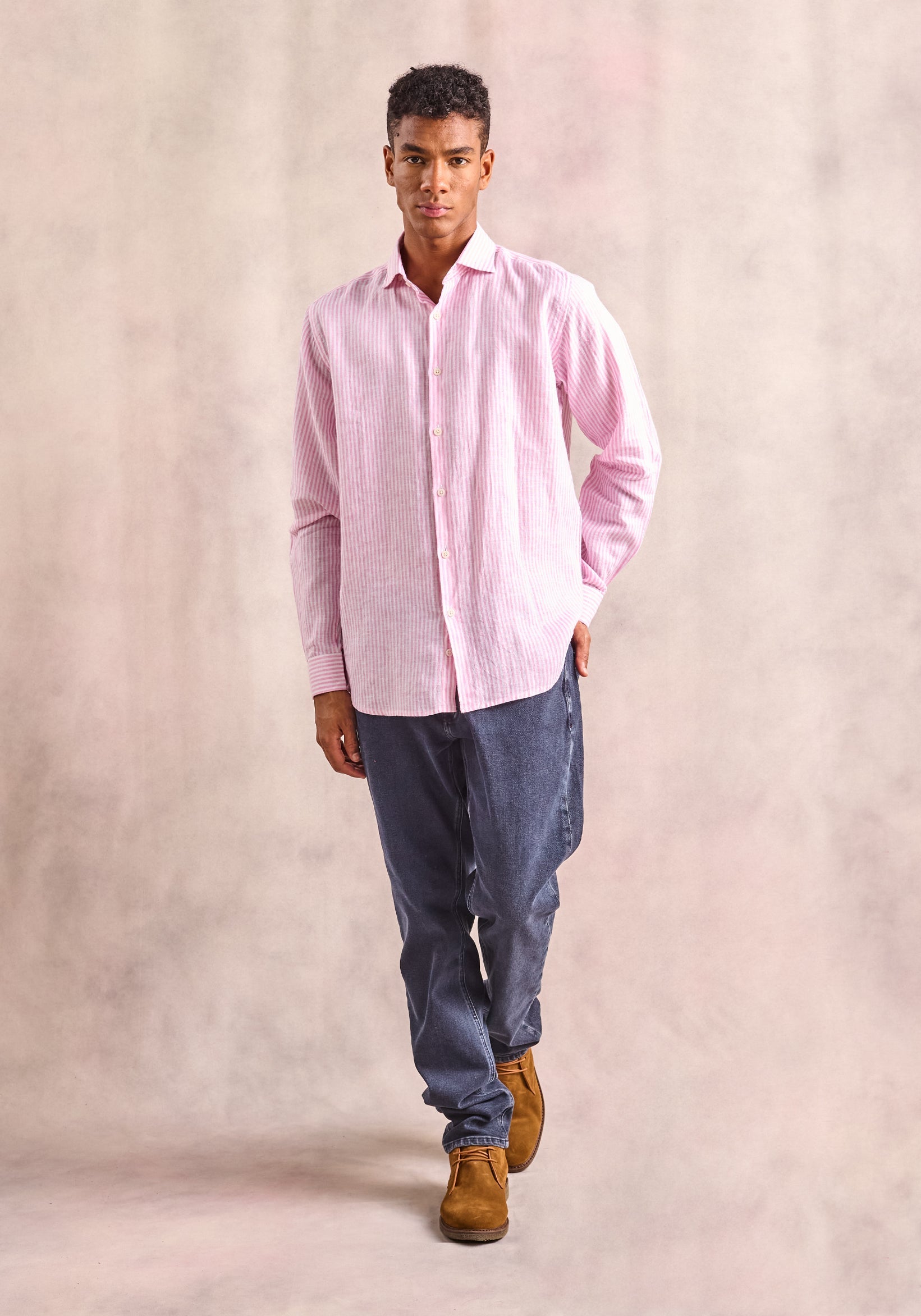 Canova Linen Cf Striped Shirt Pink - White