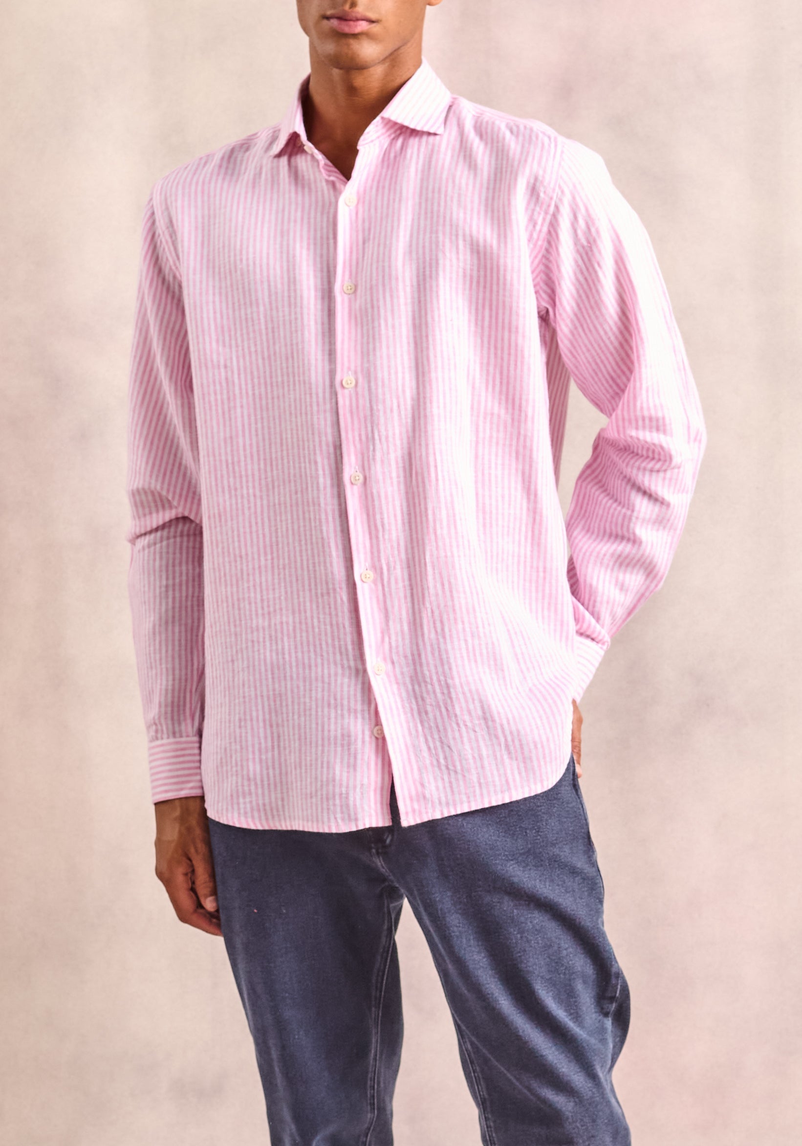 Canova Linen Cf Striped Shirt Pink - White