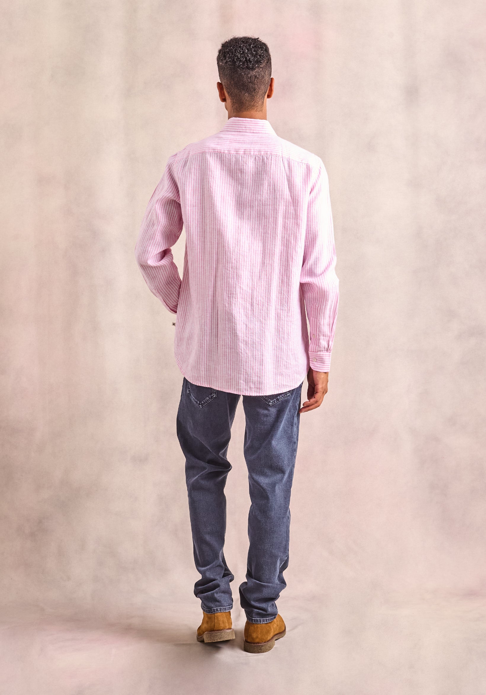 Canova Linen Cf Striped Shirt Pink - White