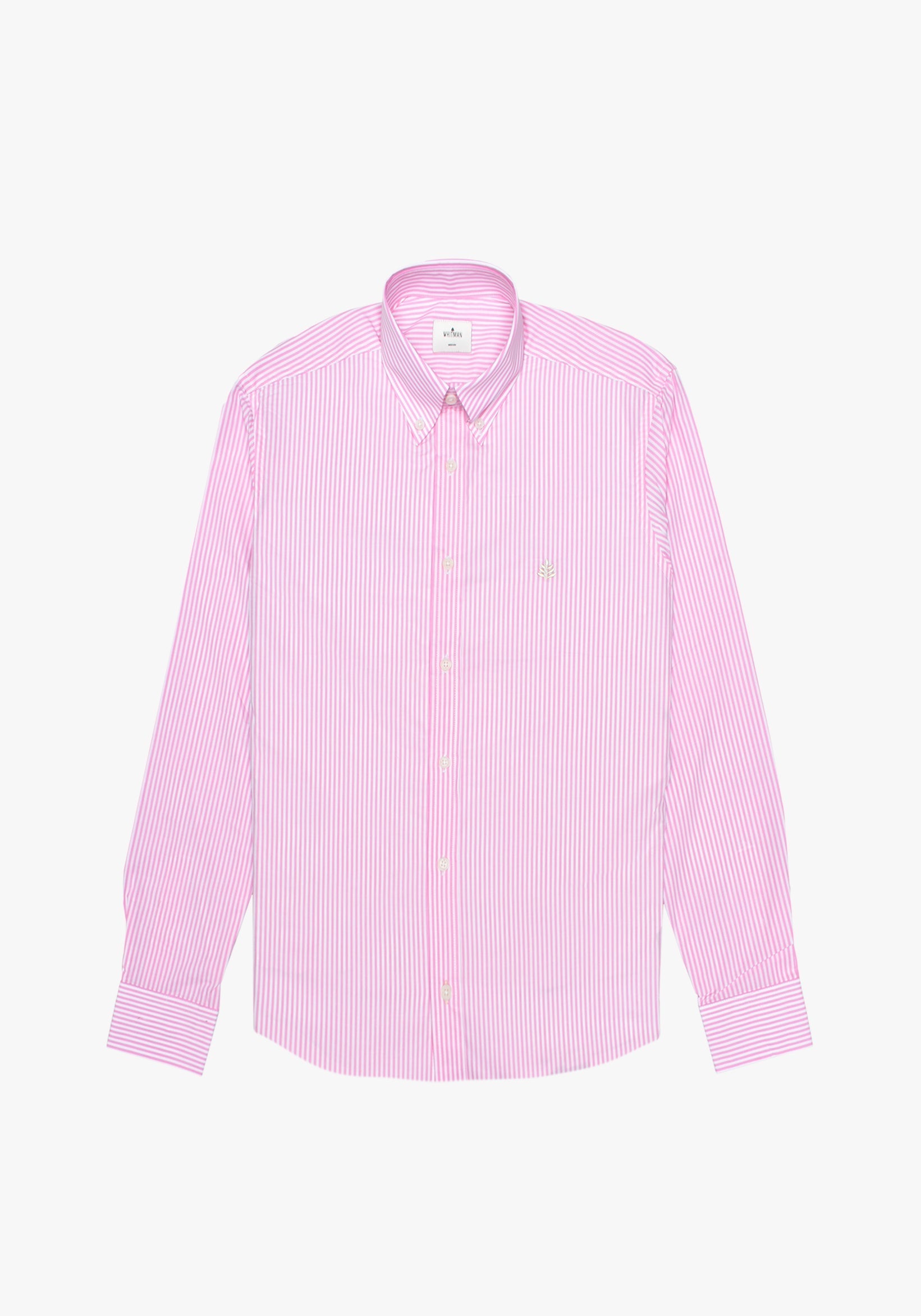 Camisa Rayas Medias Rosada - Blanco Cuello Button Down L- Mar