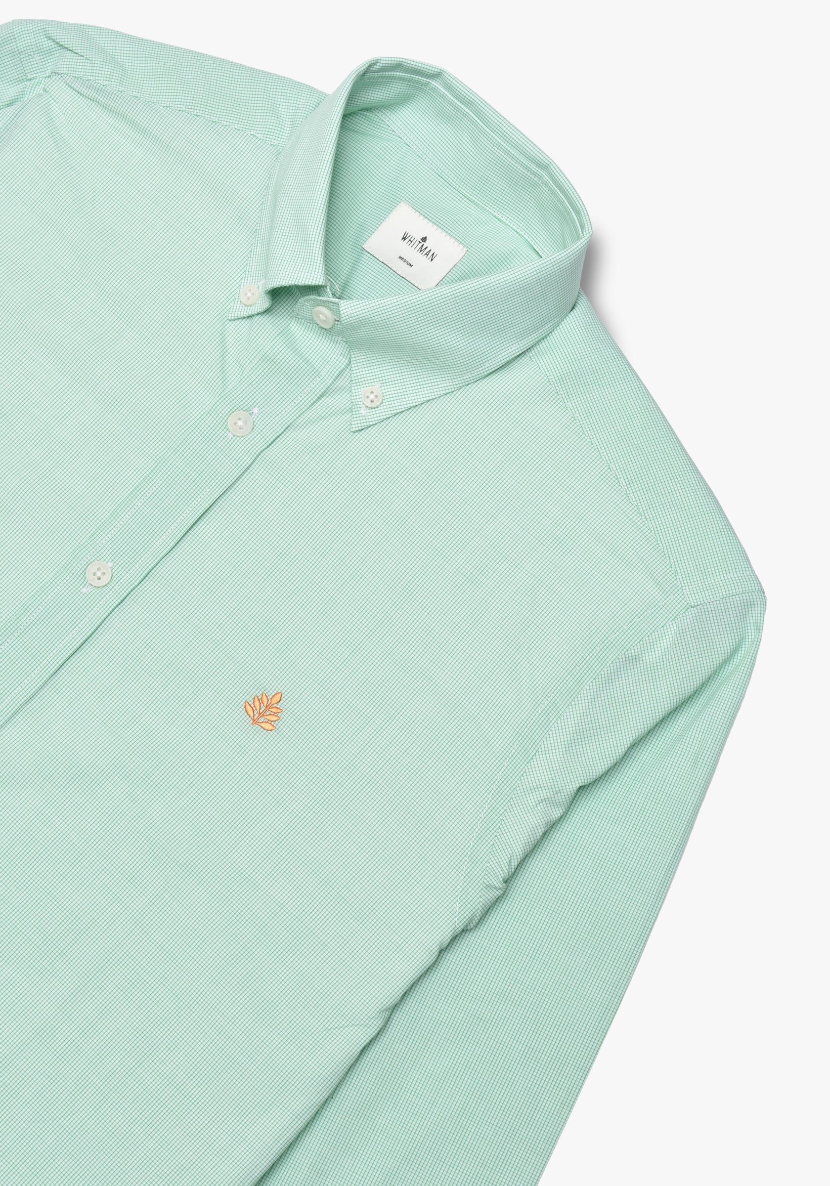 Camisa Whitman Cuadros Pequeños Verde - Blanco Cuello Button Down
