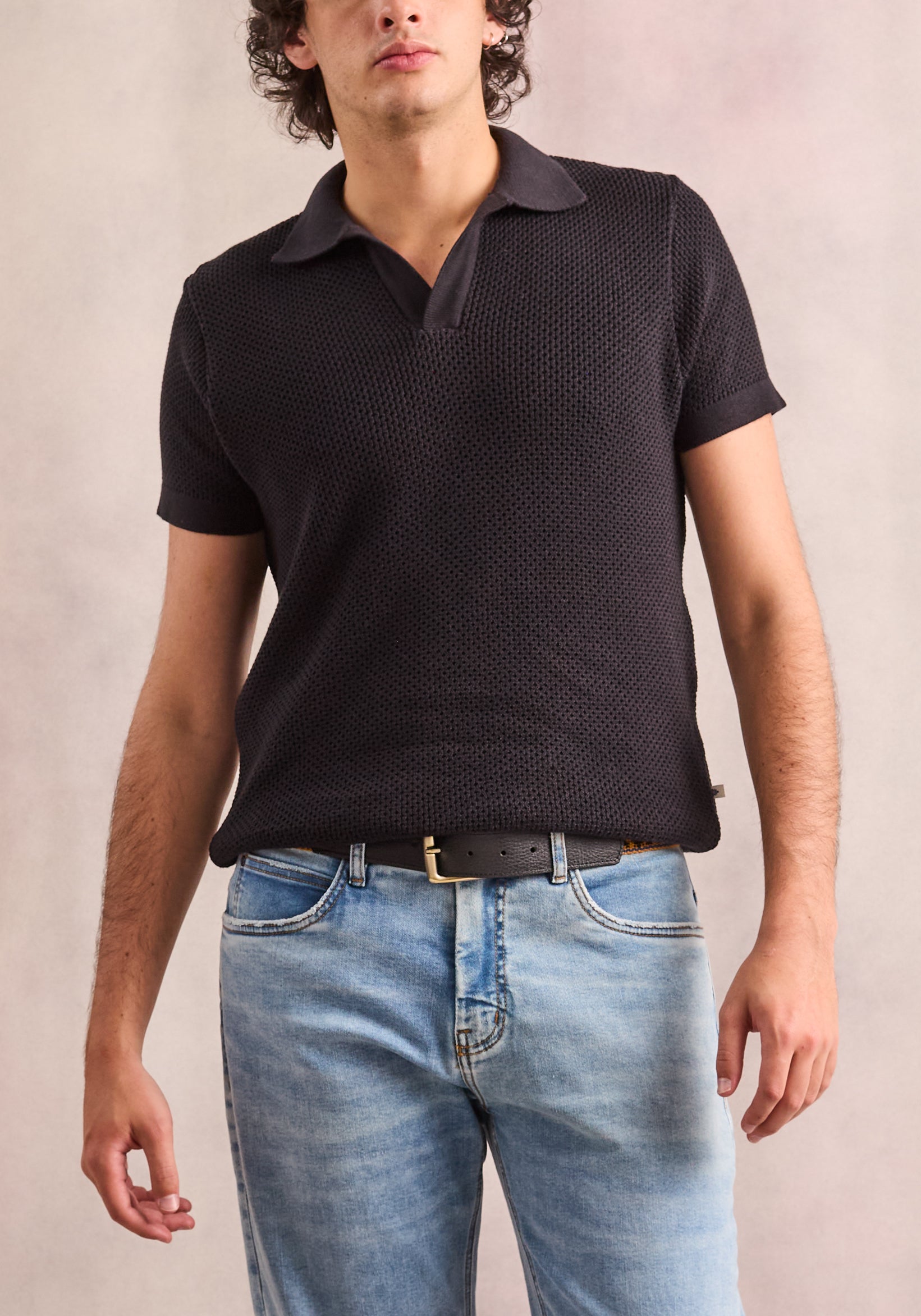 Knitted Black Polo Shirt