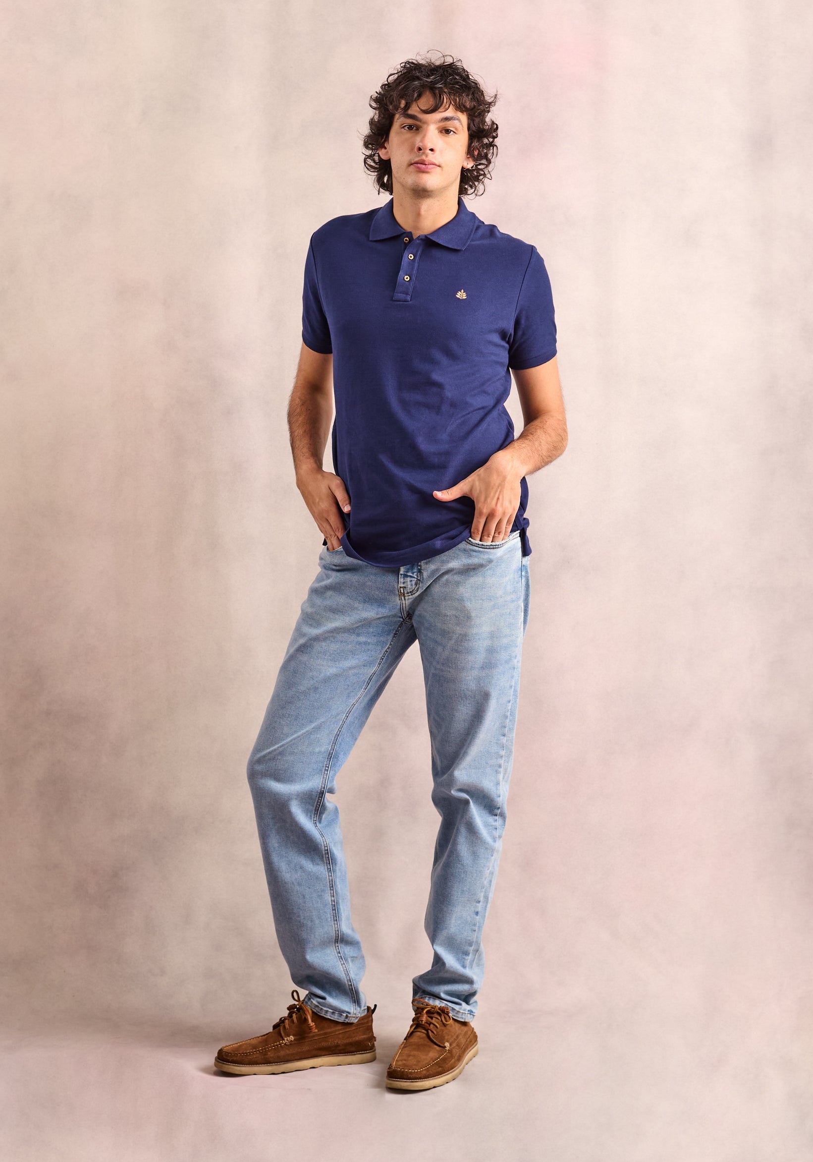 Polo Dark Blue Shirt L-Orange