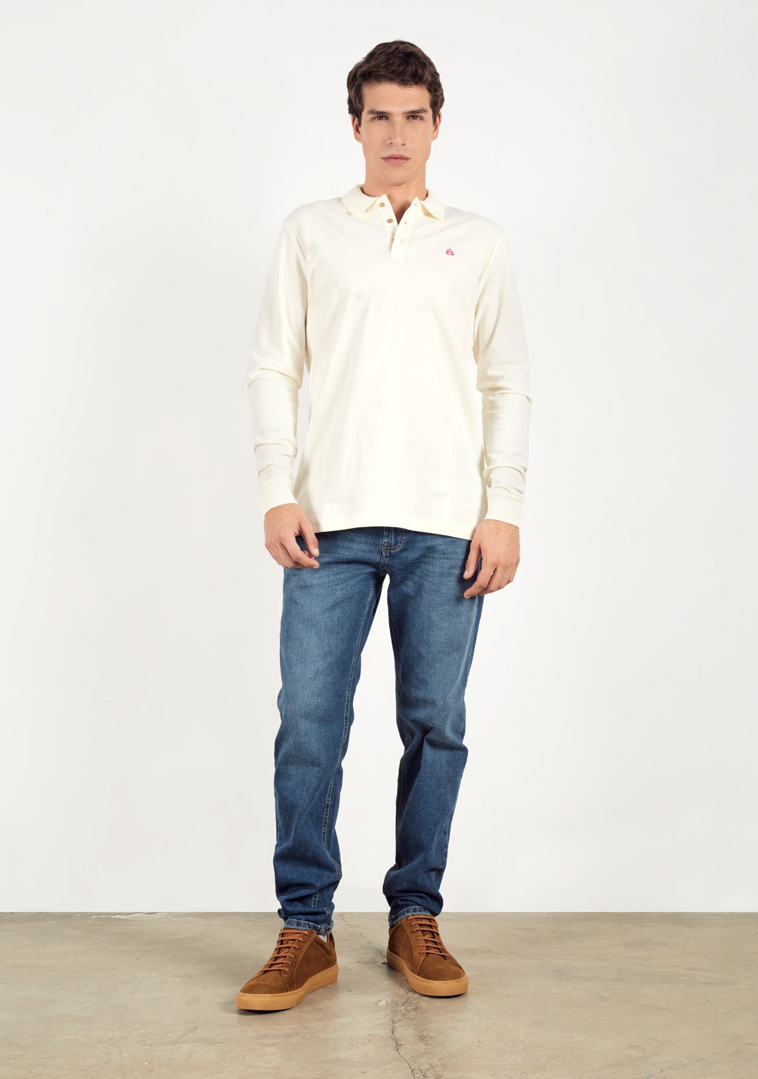 Long Sleeve Ivory Polo Shirt L-Pink