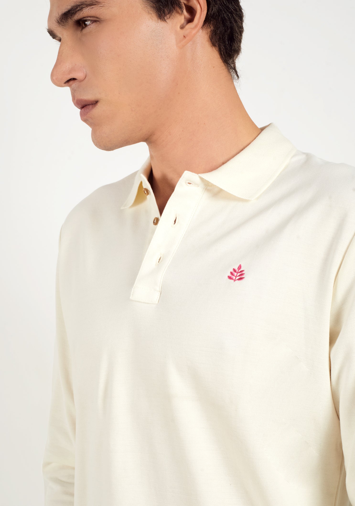 Long Sleeve Ivory Polo Shirt L-Pink