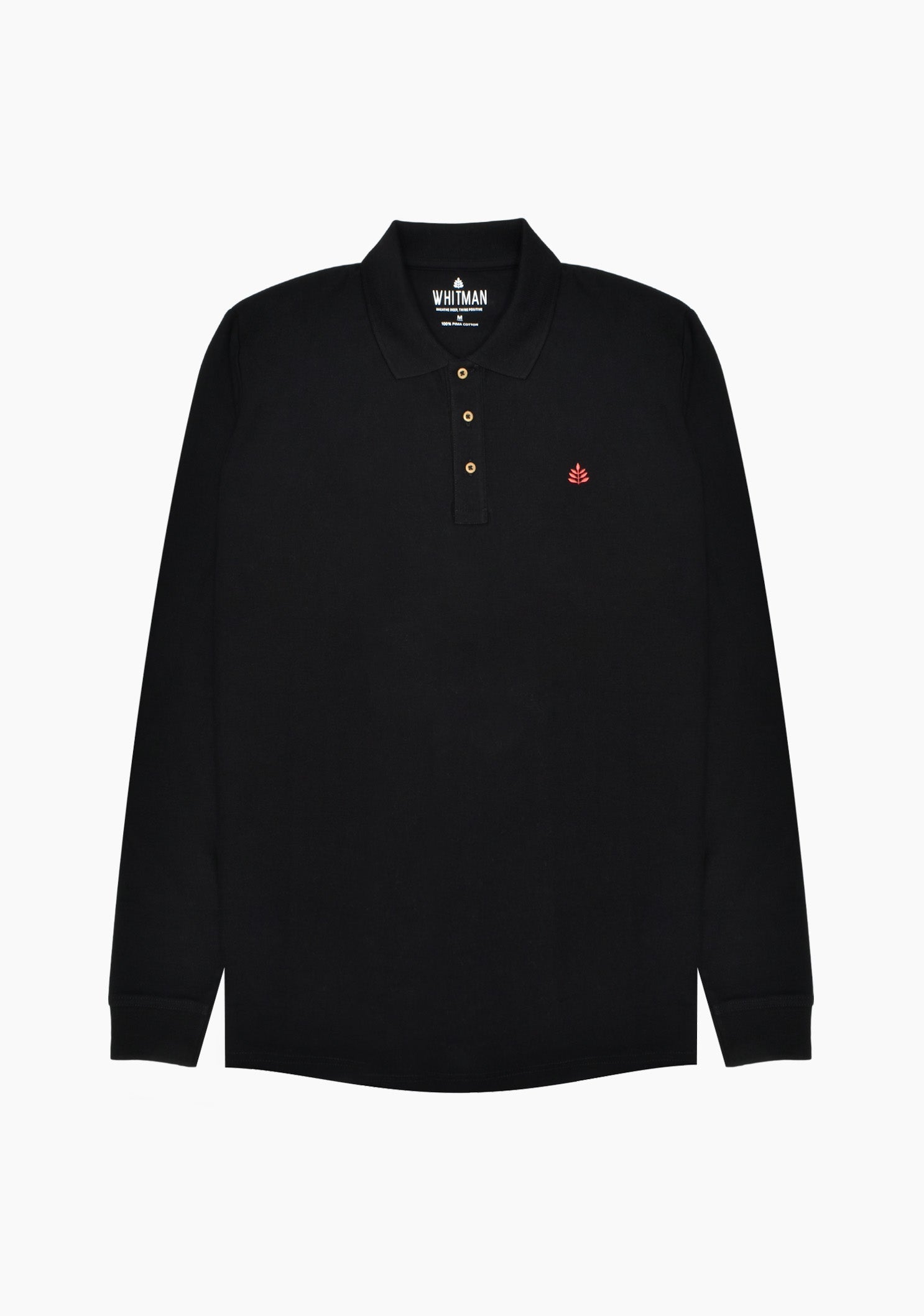 Long Sleeve Black Polo Shirt L Red