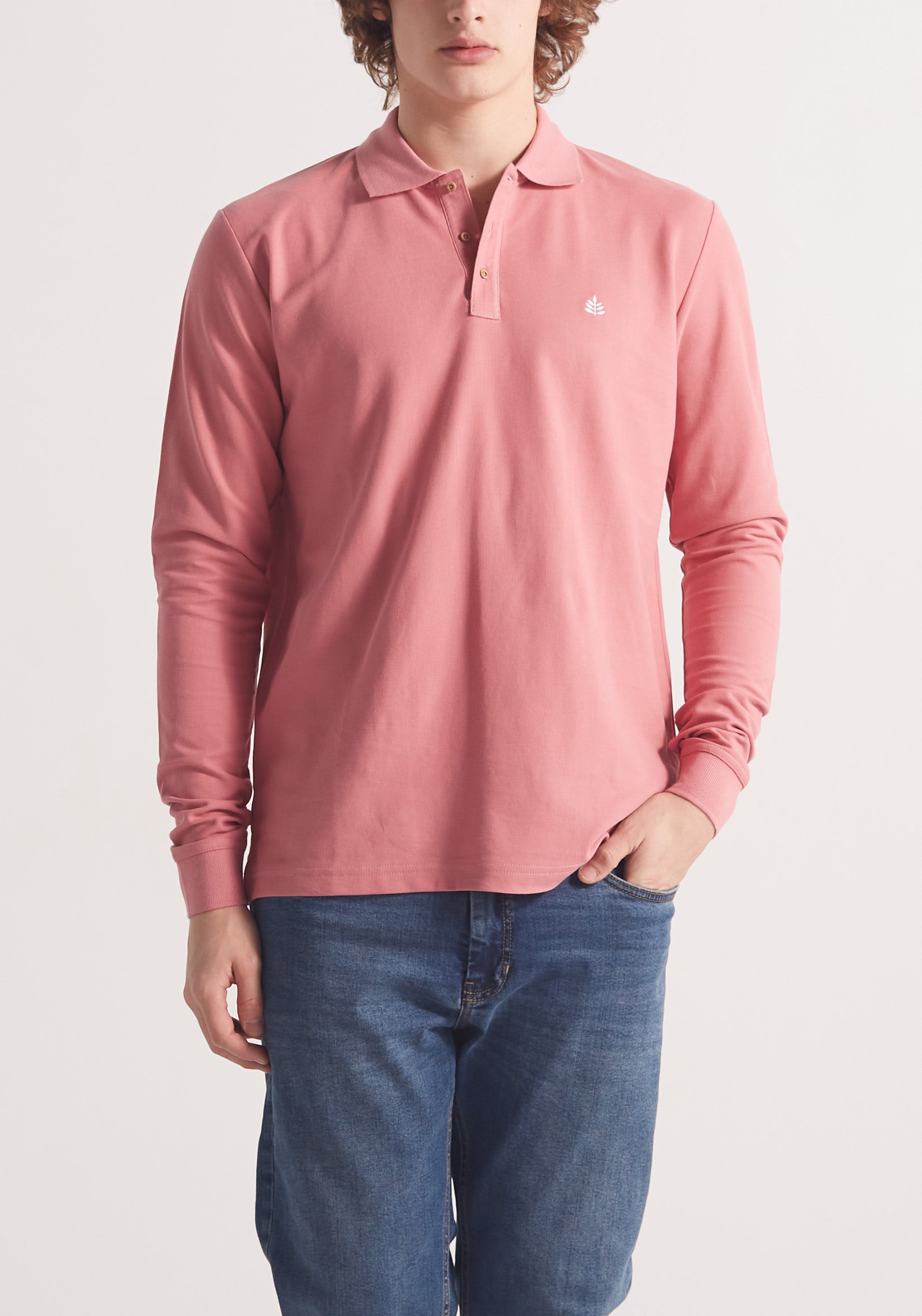 Long Sleeve Pink Polo Shirt